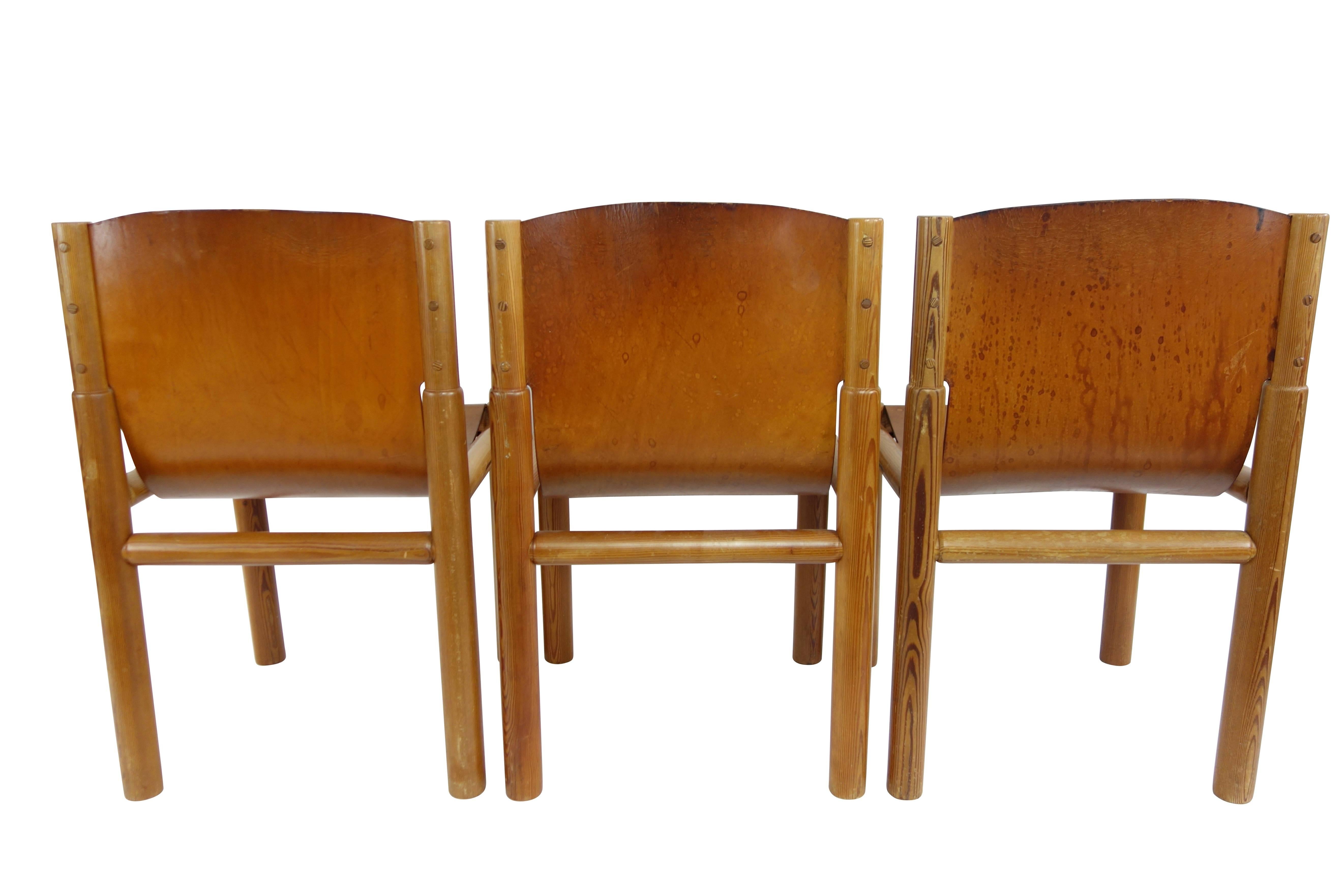 Mid-20th Century Set of Midcentury French Leather Sling Seat Dining Chairs
