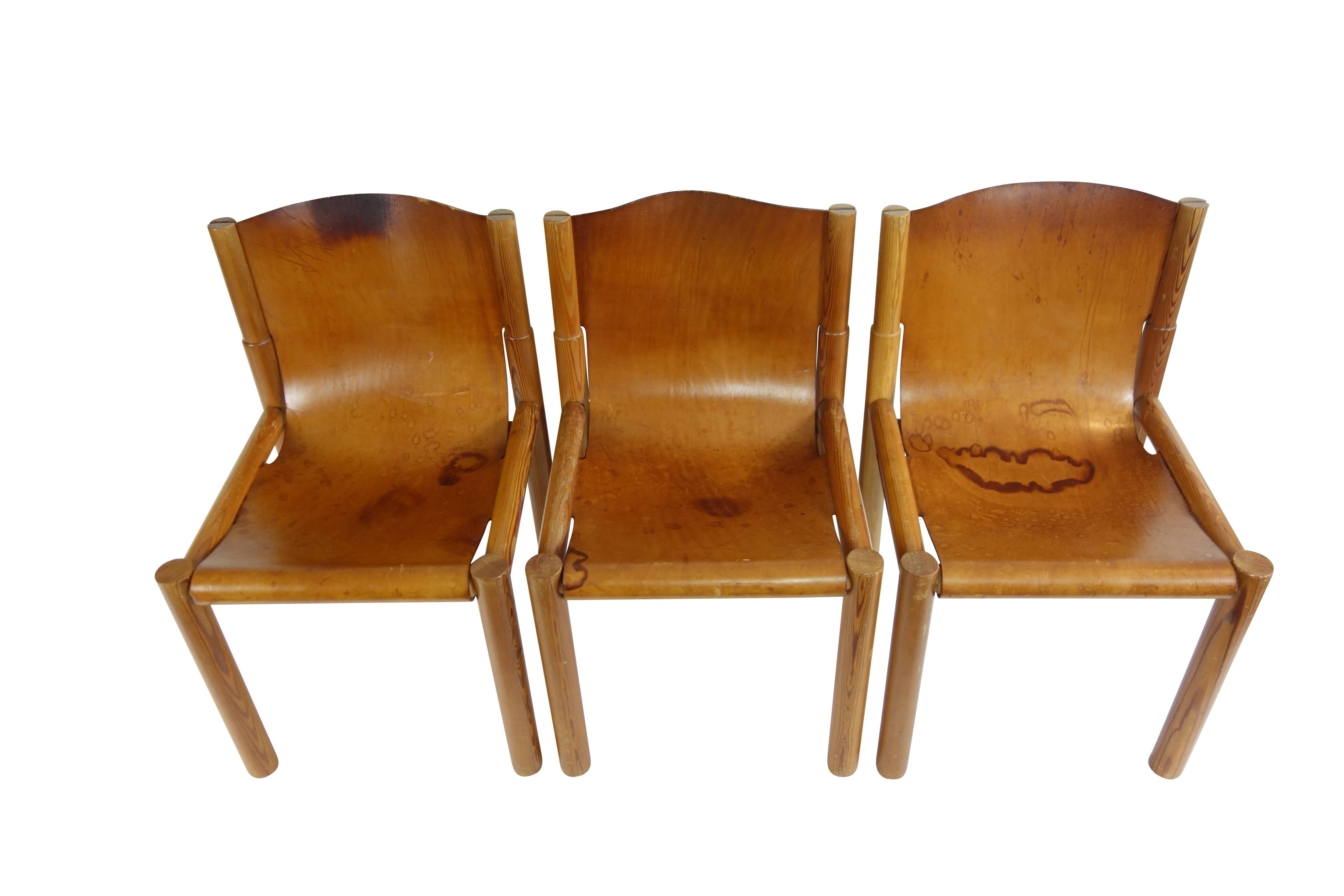Set of Midcentury French Leather Sling Seat Dining Chairs 2