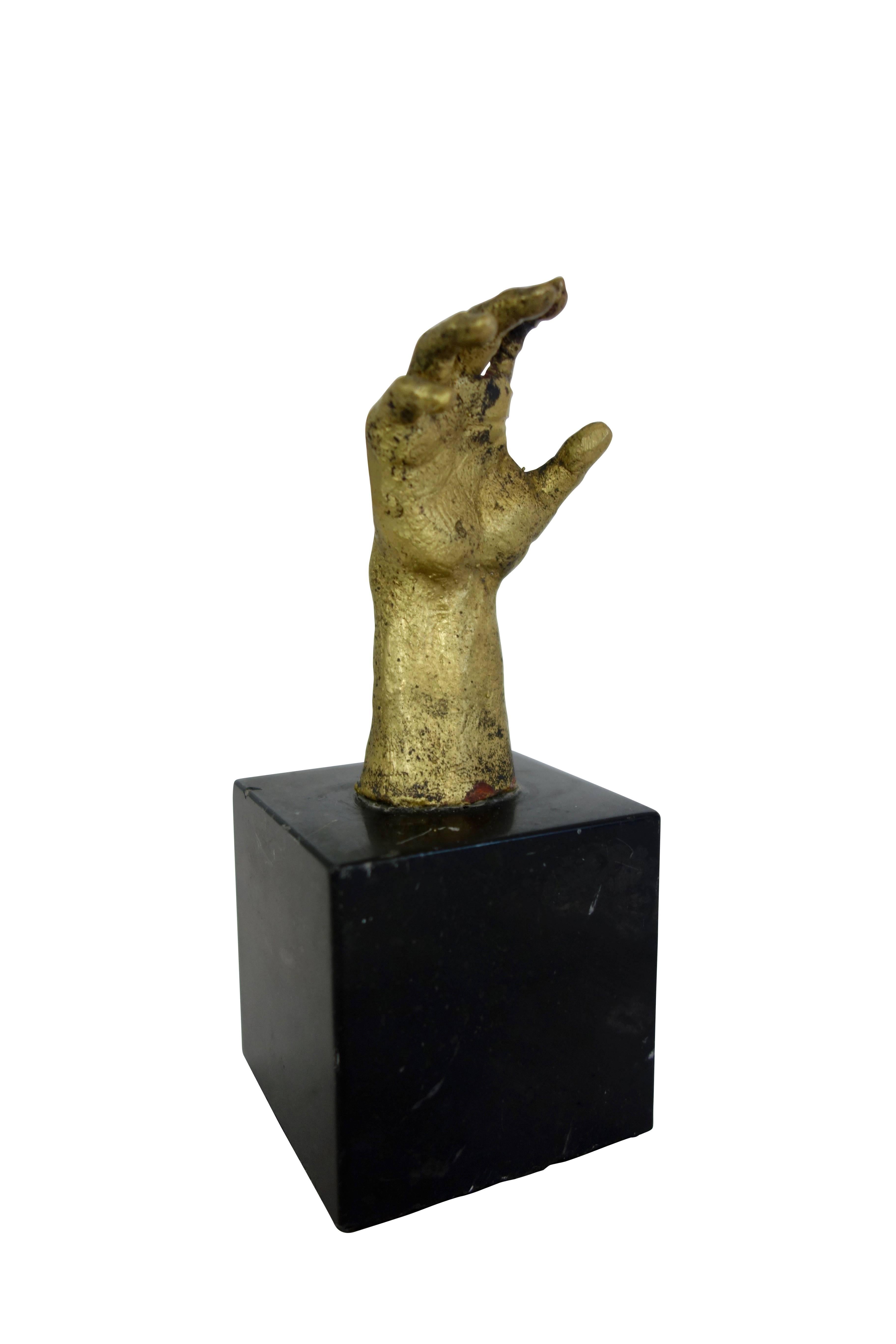 Vintage Brass Hand Sculpture on Black Marble Base In Good Condition In Seattle, WA