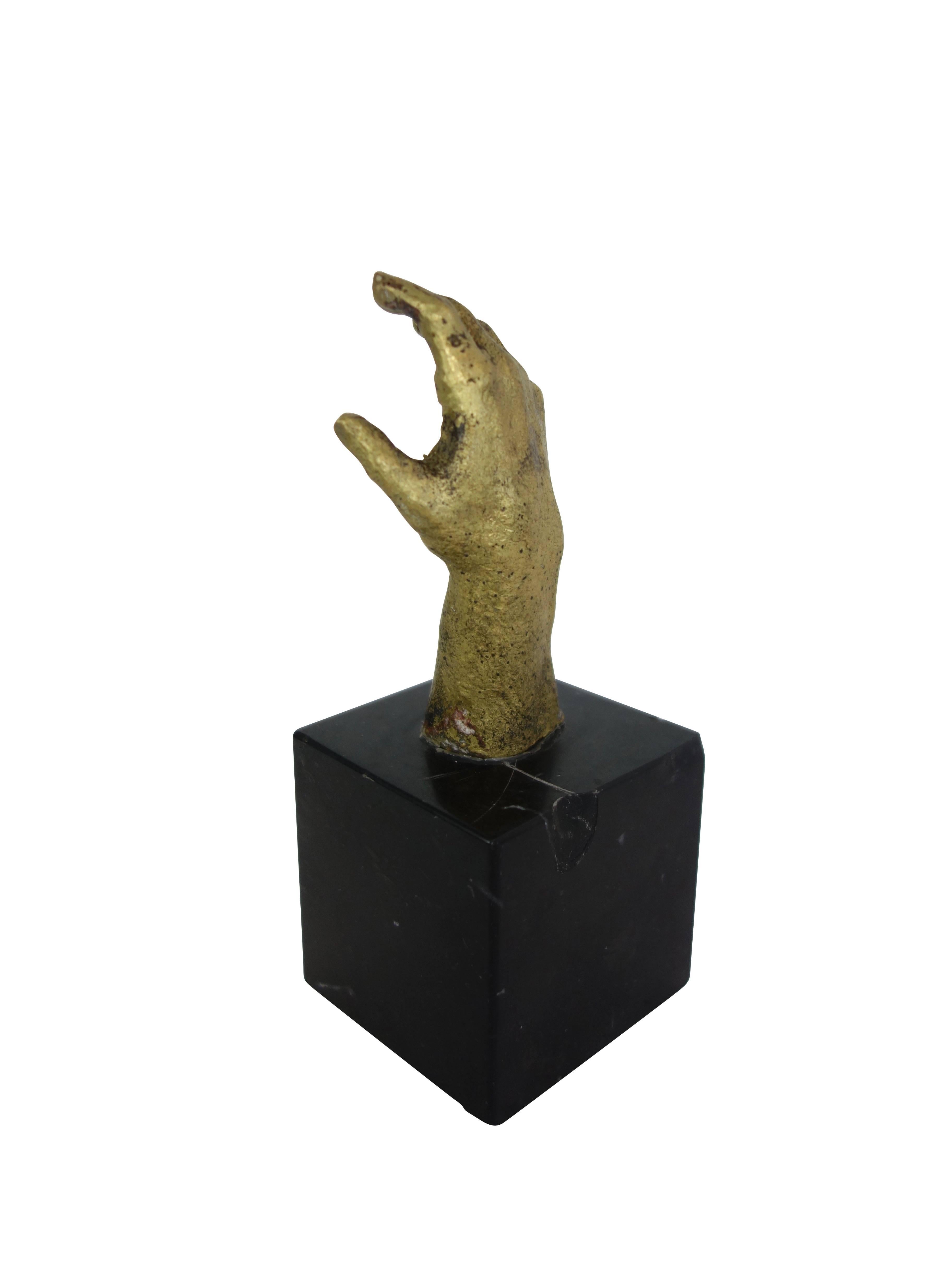 American Vintage Brass Hand Sculpture on Black Marble Base
