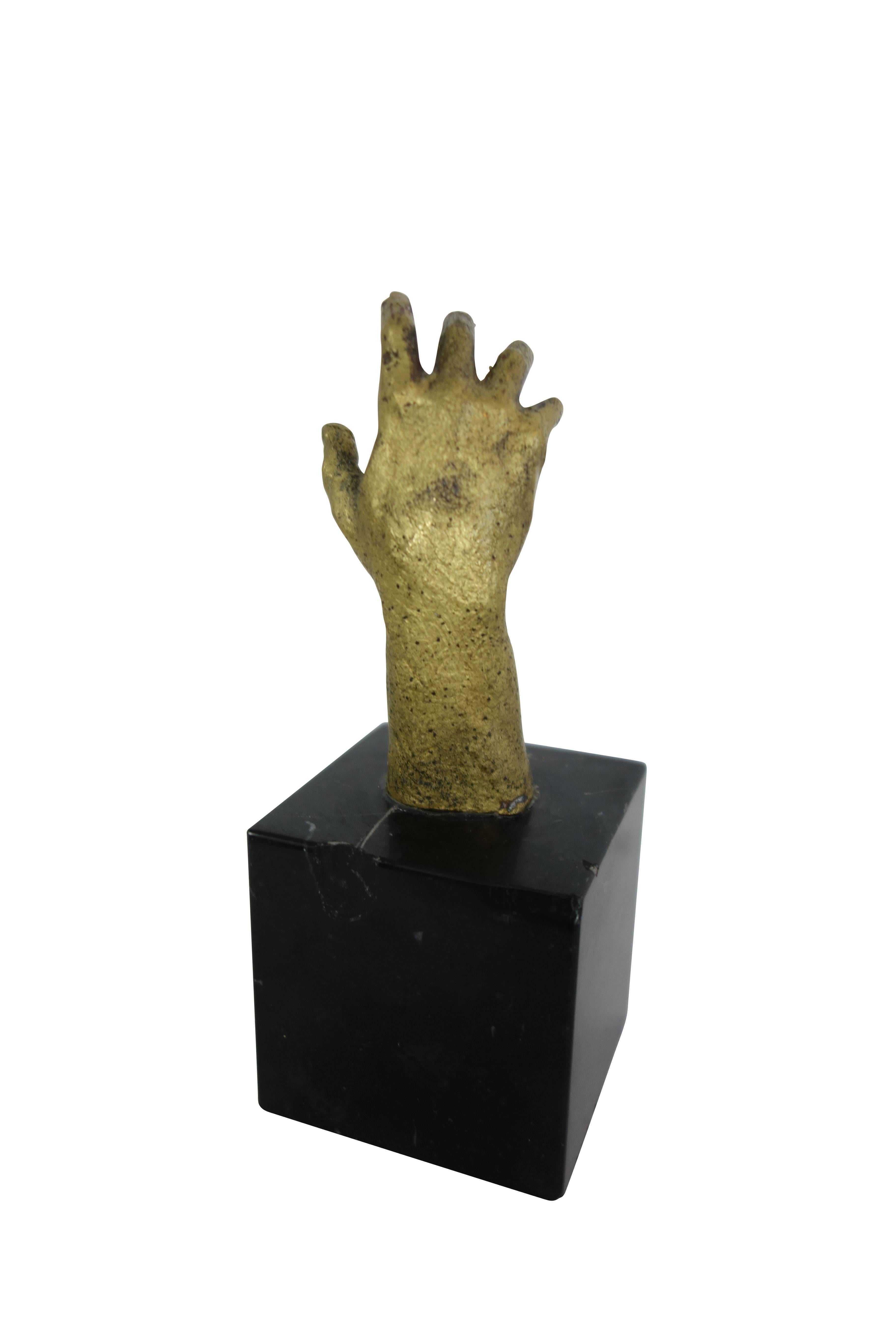 20th Century Vintage Brass Hand Sculpture on Black Marble Base