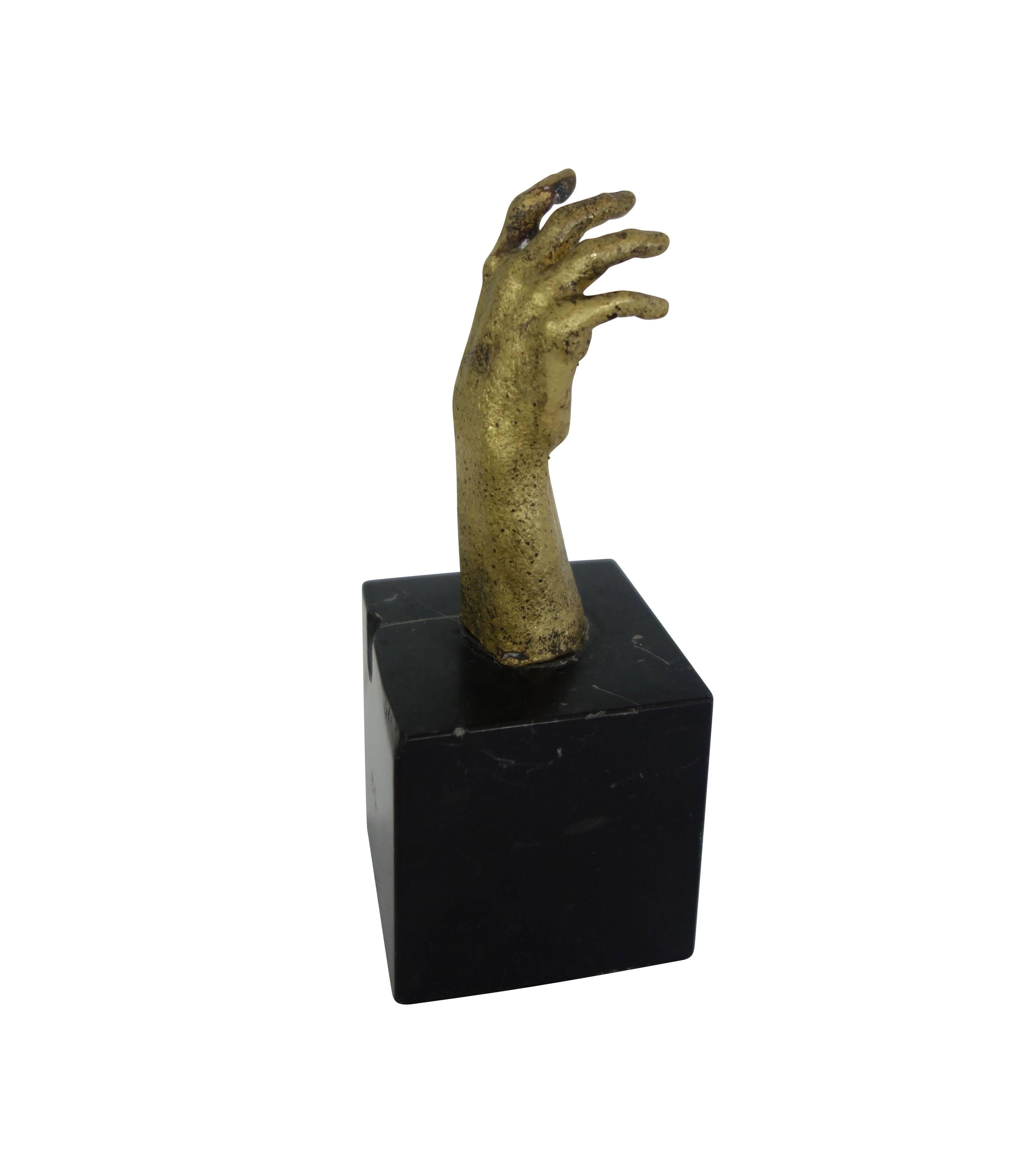 Vintage Brass Hand Sculpture on Black Marble Base 1