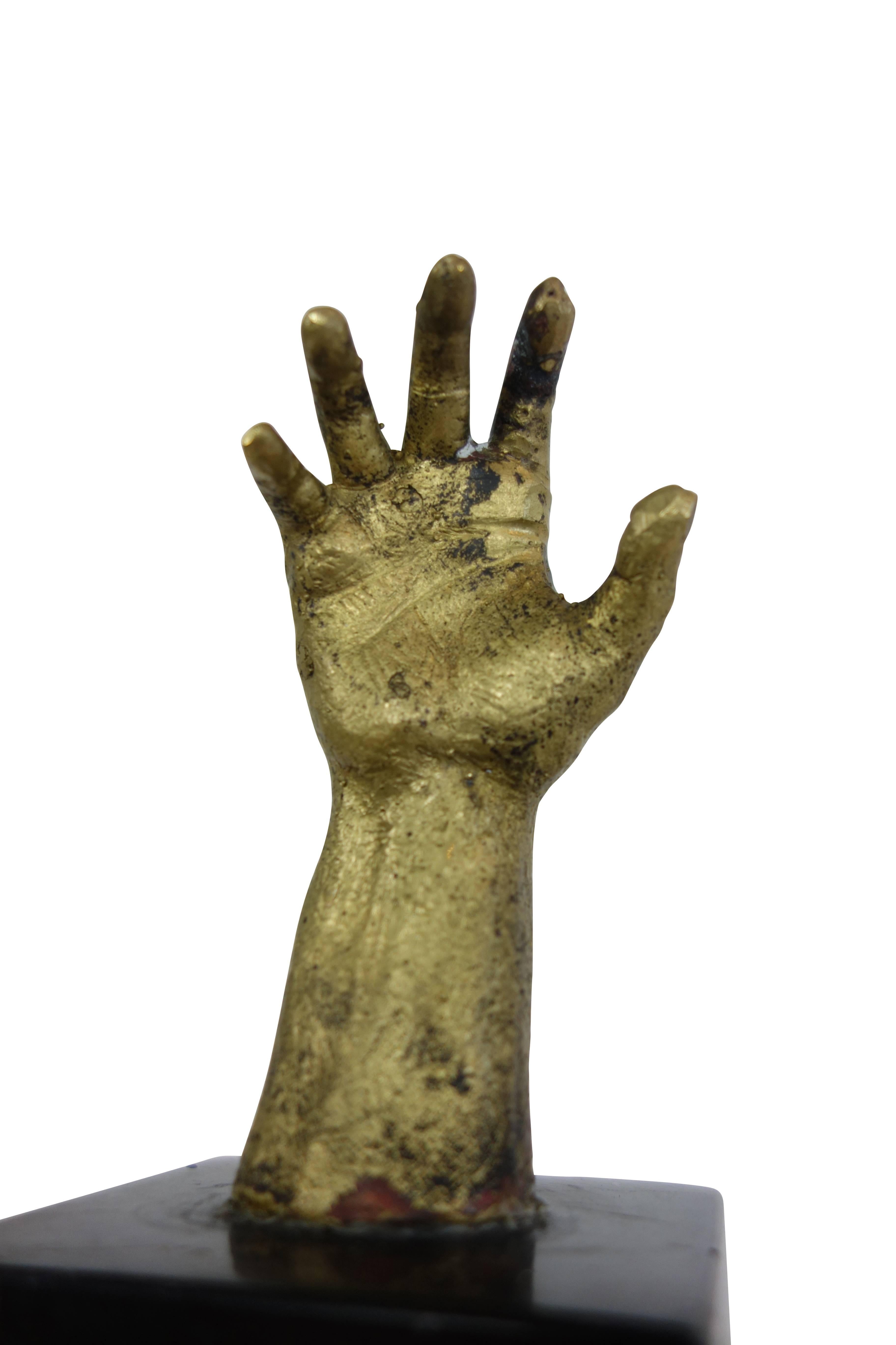 Vintage Brass Hand Sculpture on Black Marble Base 2