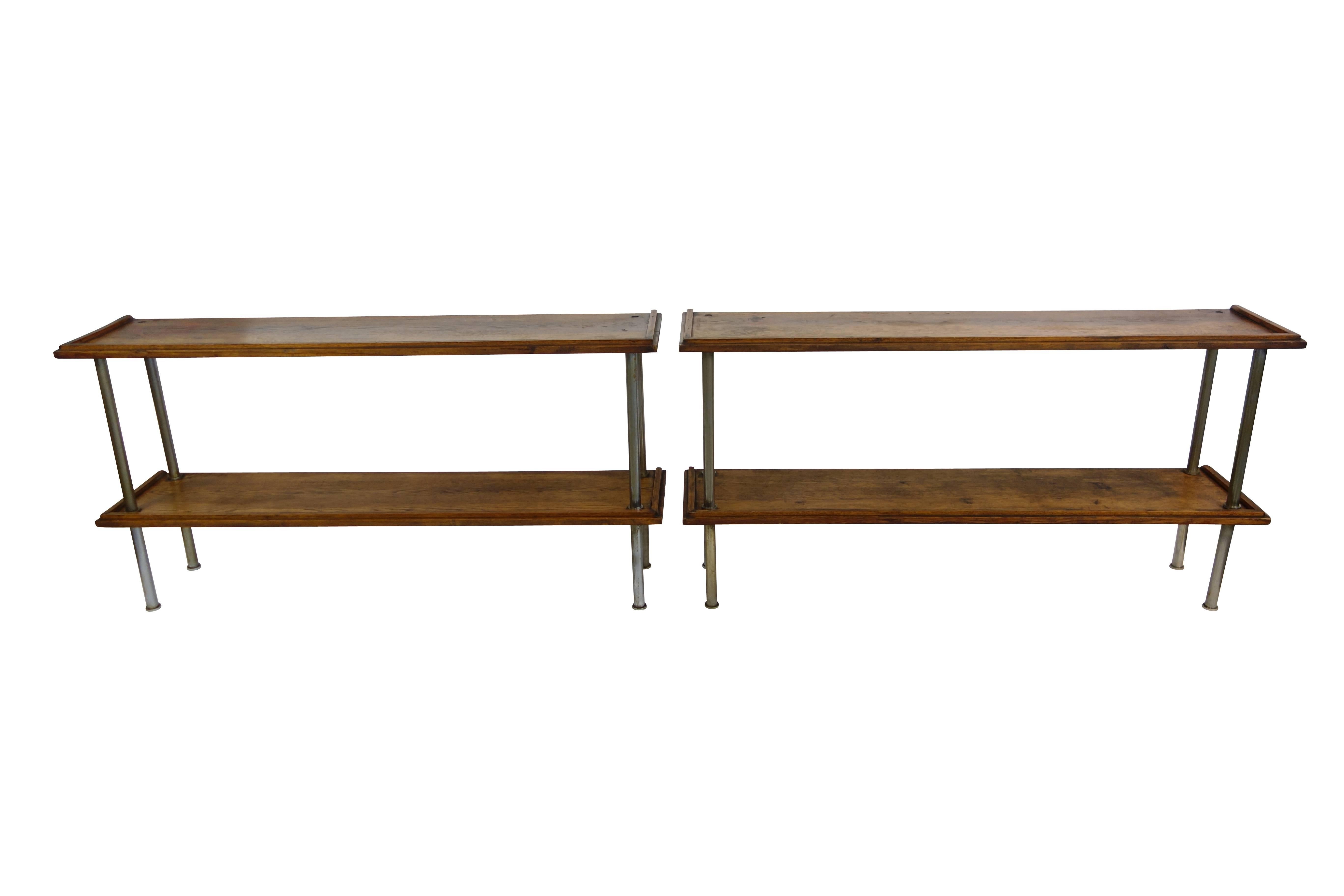 French Pair of Wood and Steel Consoles from France