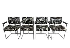 Set of Four Vintage Black and White Marbled Vinyl Chairs by Samton