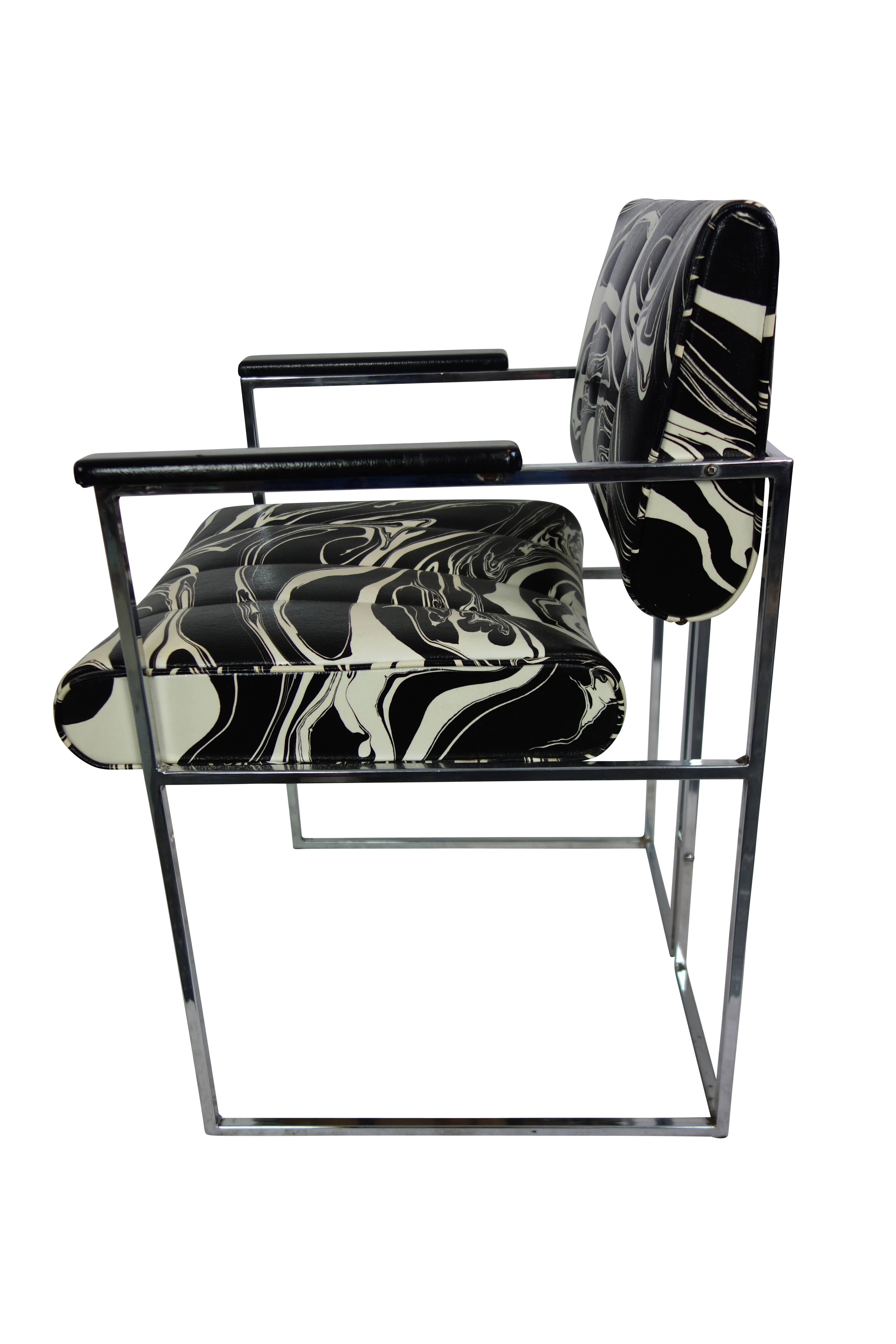 Set of Four Vintage Black and White Marbled Vinyl Chairs by Samton In Good Condition For Sale In Seattle, WA