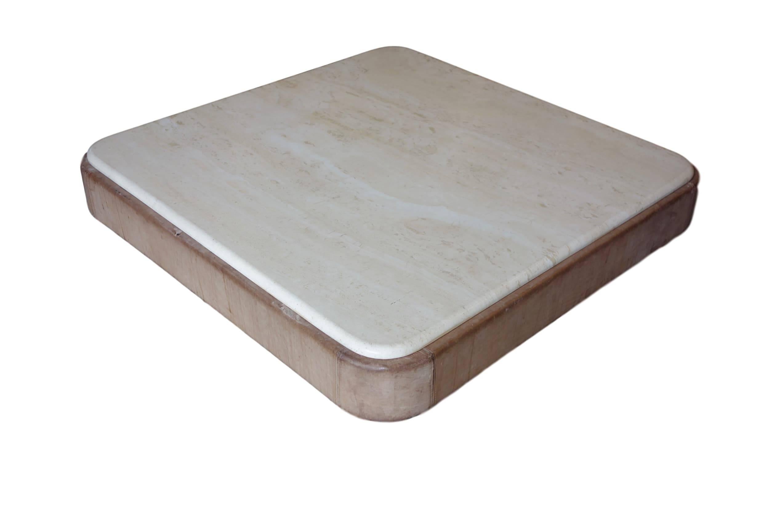 Swiss Gray Leather Coffee Table with Travertine Top by De Sede