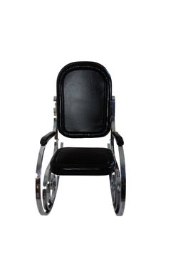 Maison Jansen Black Leather Rocking Chair