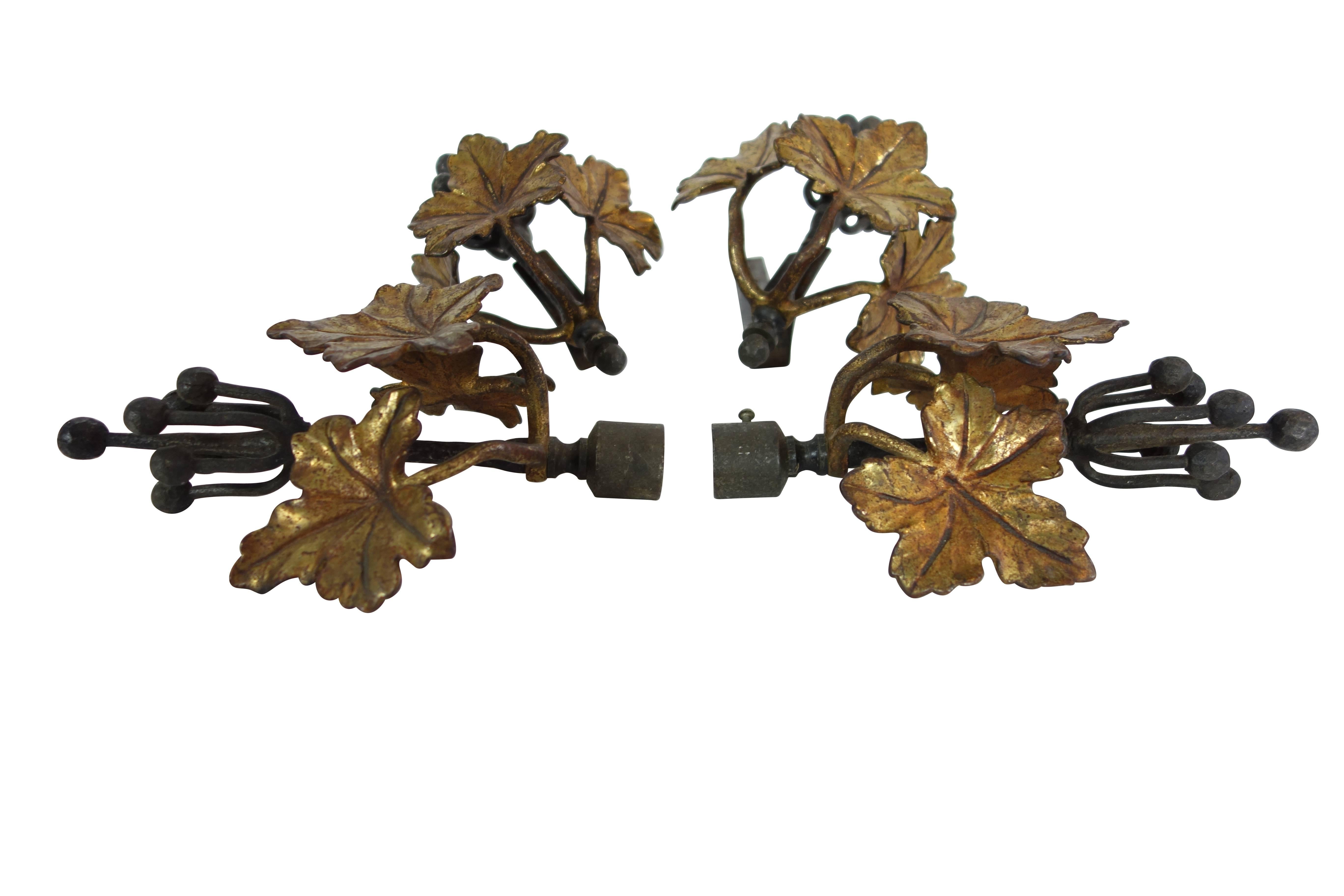 Set of Steel and Bronze Ivy Leaf Curtain Hardware In Good Condition In Seattle, WA