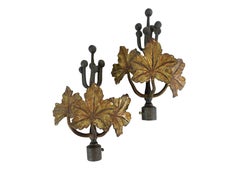 Set of Steel and Bronze Ivy Leaf Curtain Hardware