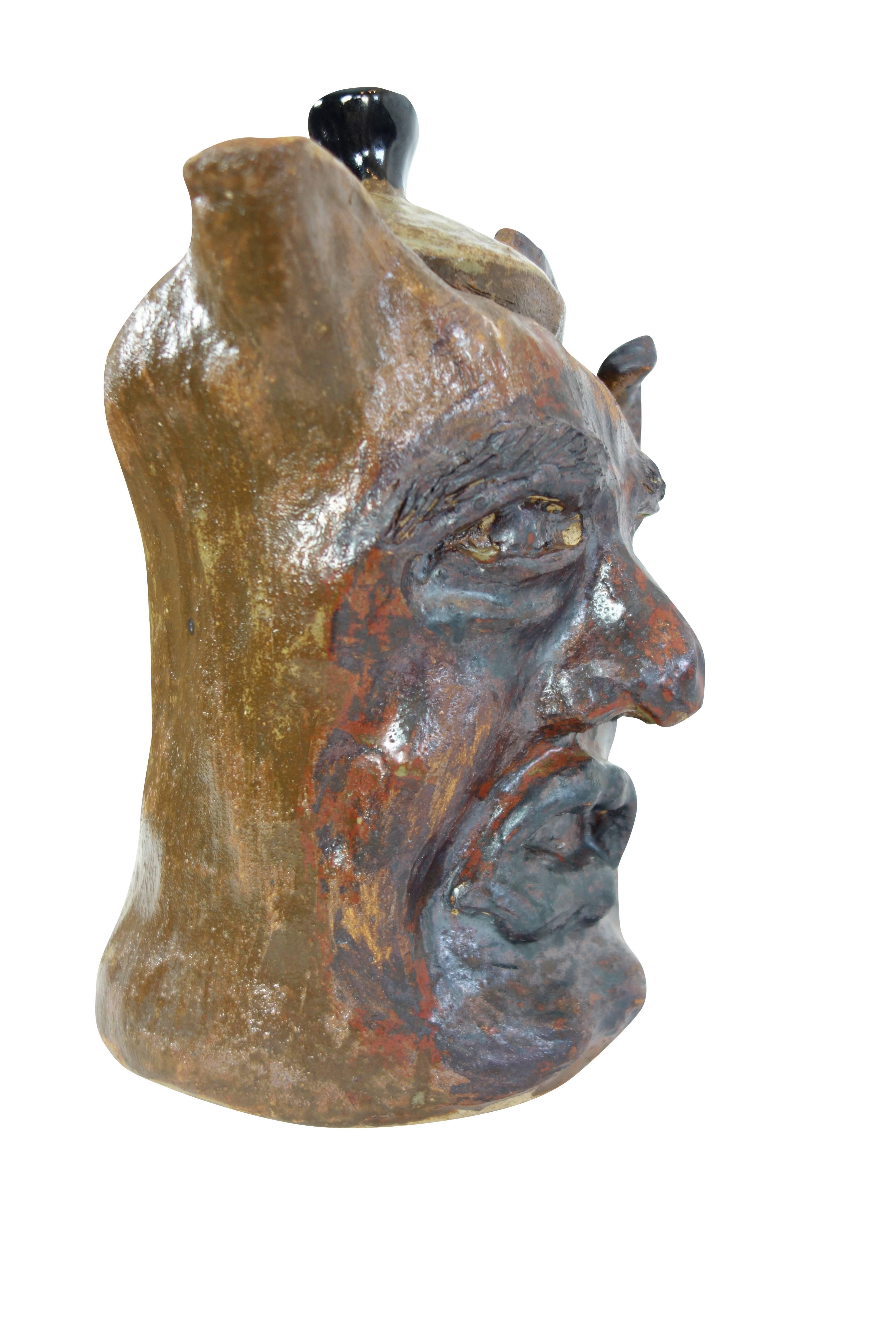 Grotesque Face Jug from a Pottery Studio in Buffalo, New York In Good Condition For Sale In Seattle, WA