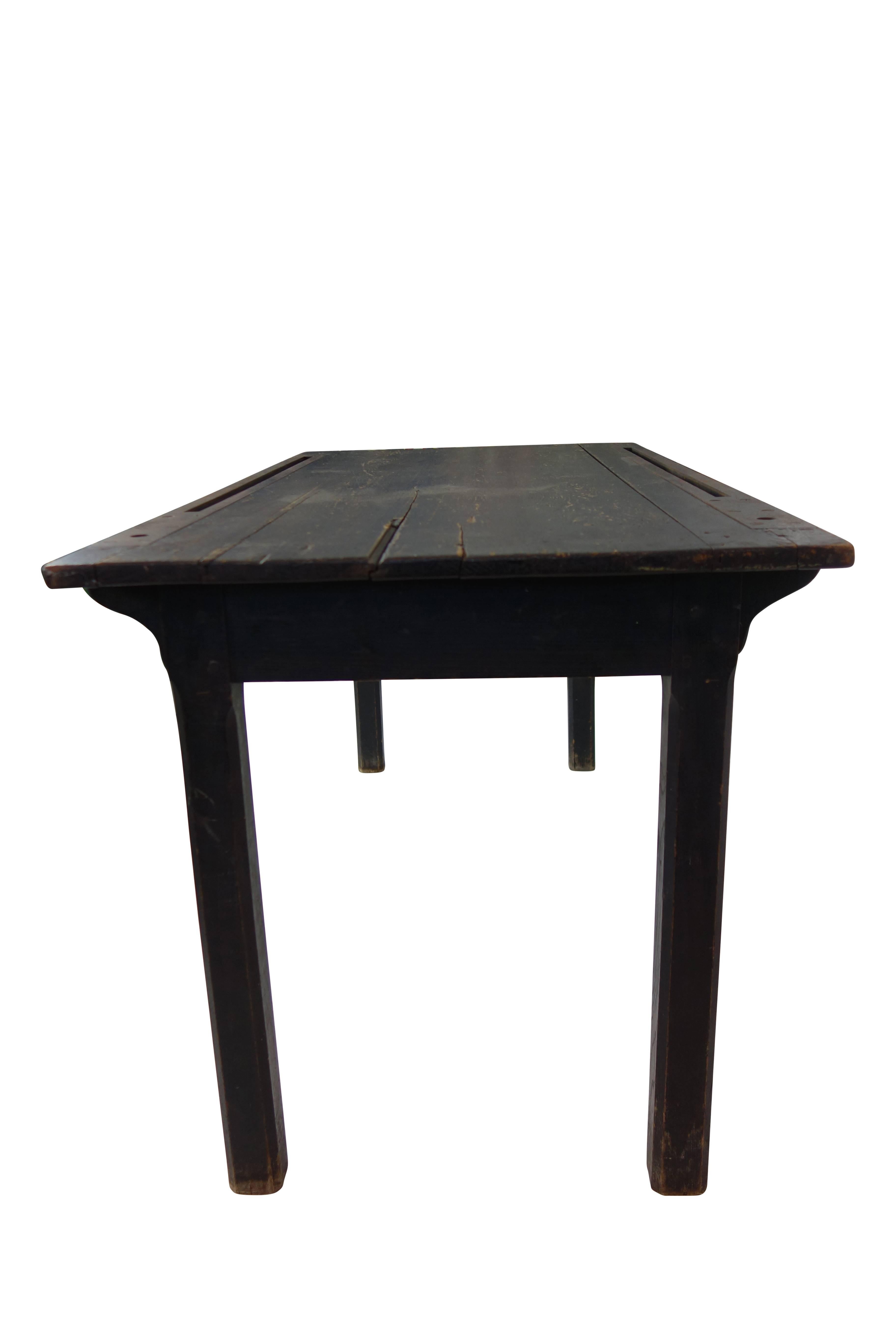 Black Industrial Dining Table with Iron Track Detail 4