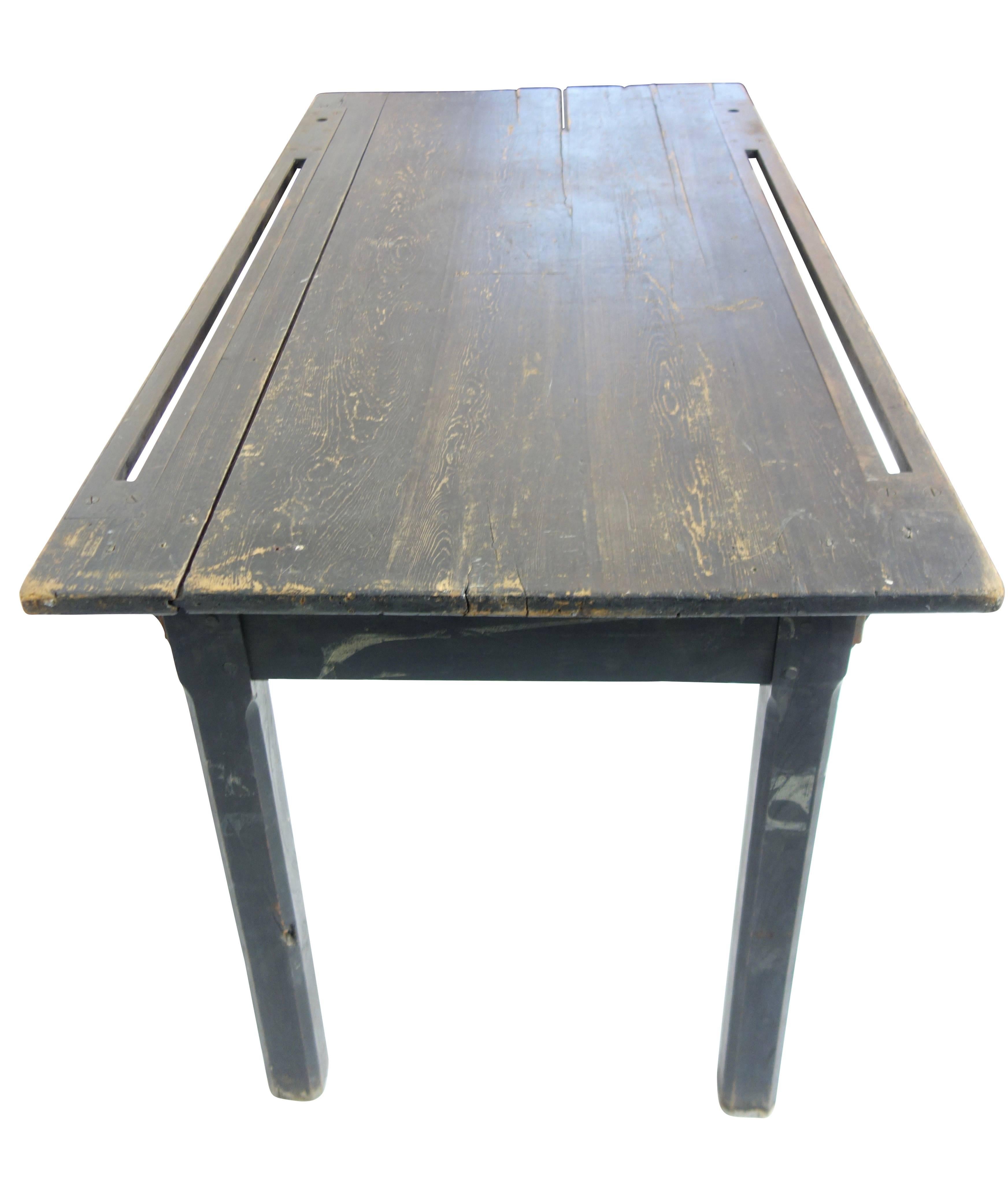Black Industrial Dining Table with Iron Track Detail 1