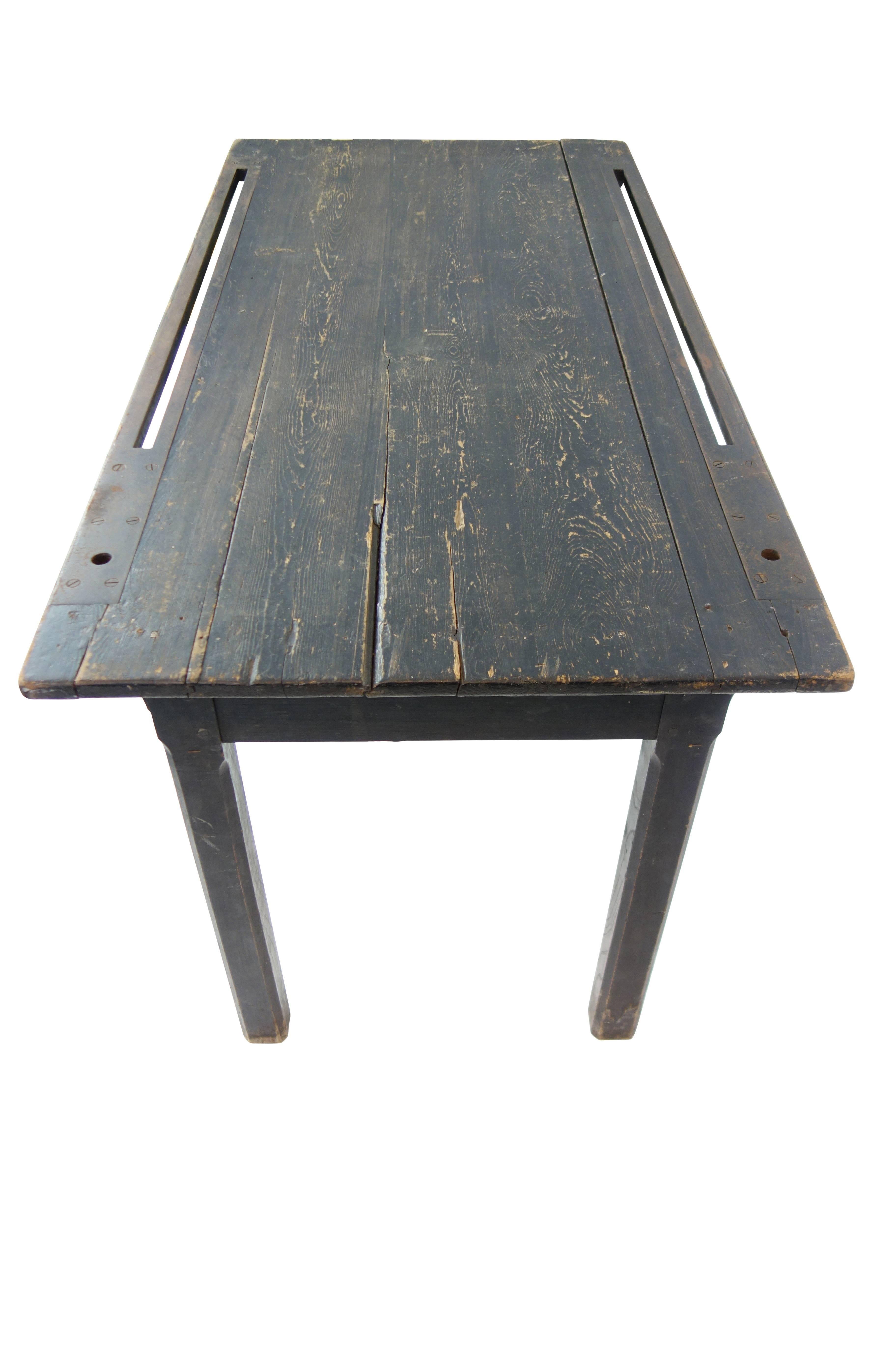 Black Industrial Dining Table with Iron Track Detail In Good Condition In Seattle, WA