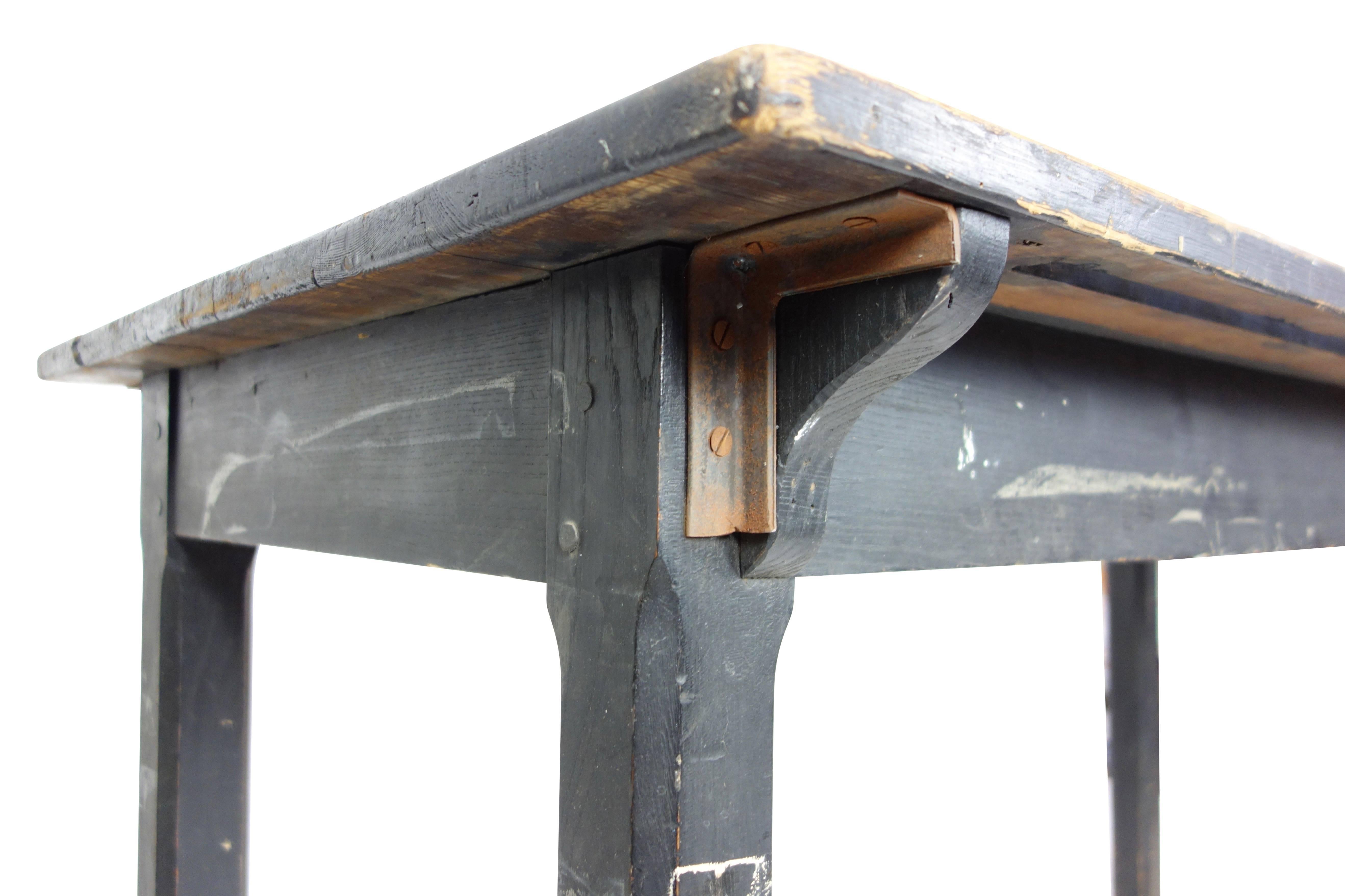 20th Century Black Industrial Dining Table with Iron Track Detail