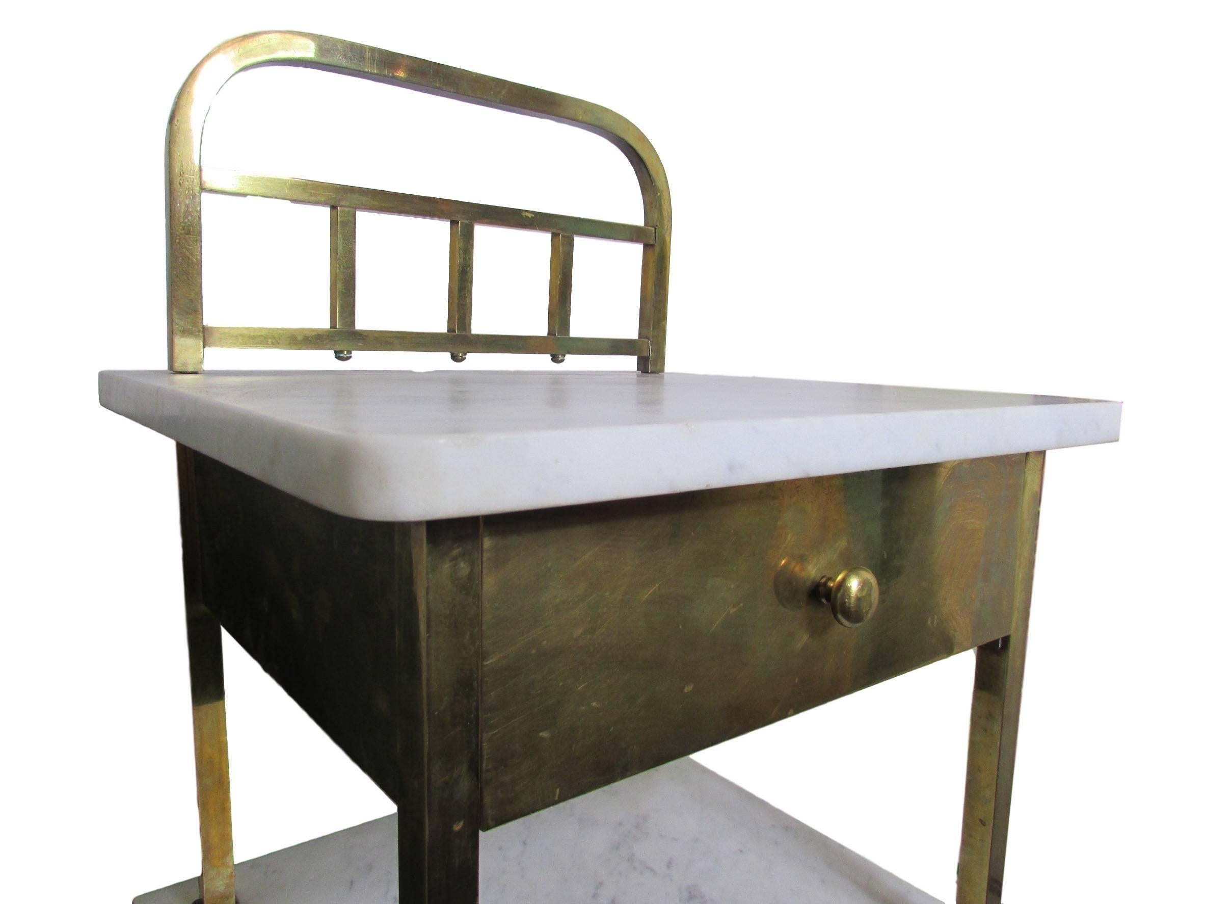 Unknown Brass and Marble Side Table with Drawer and Cabinet
