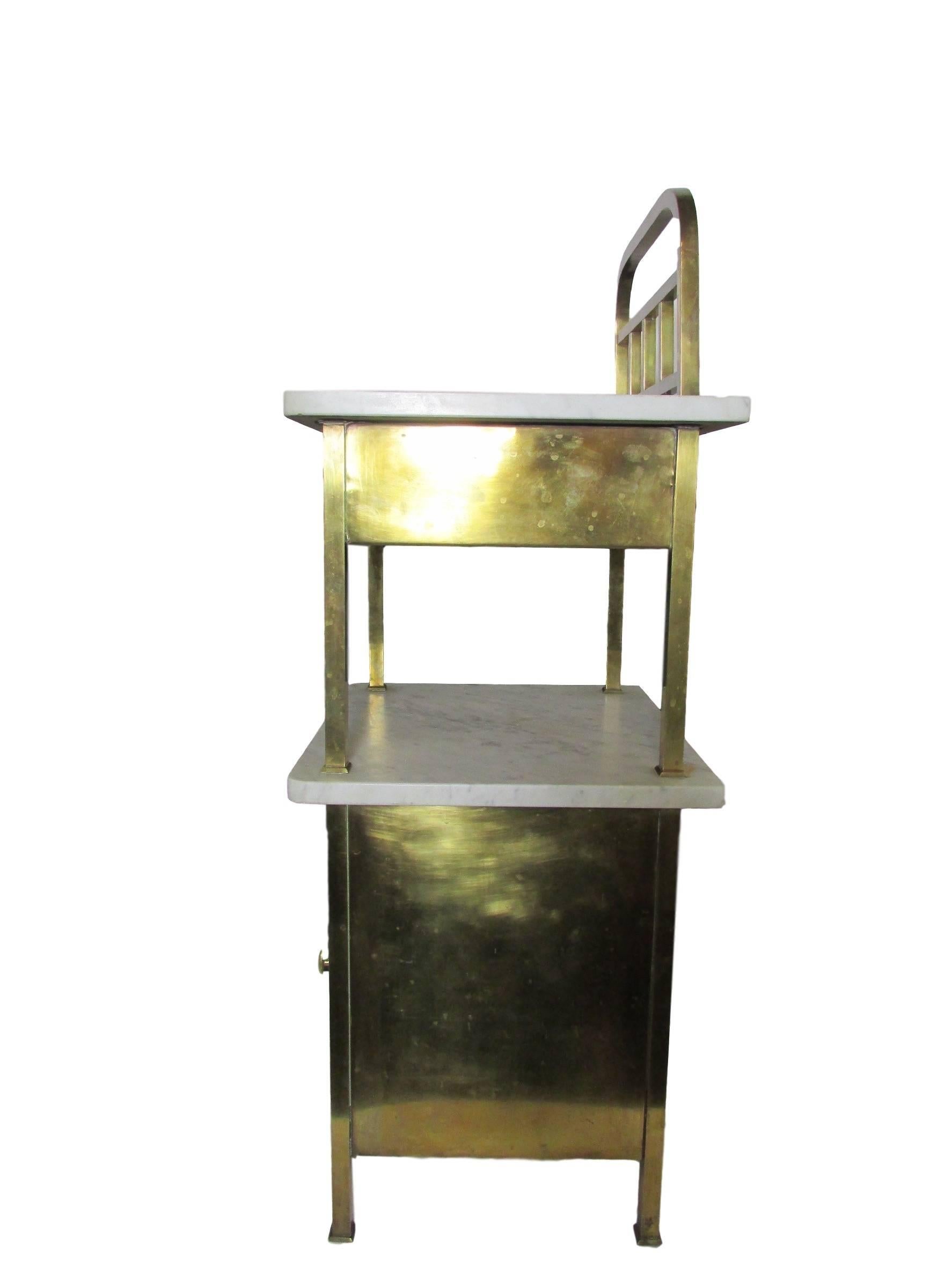 Other Brass and Marble Side Table with Drawer and Cabinet