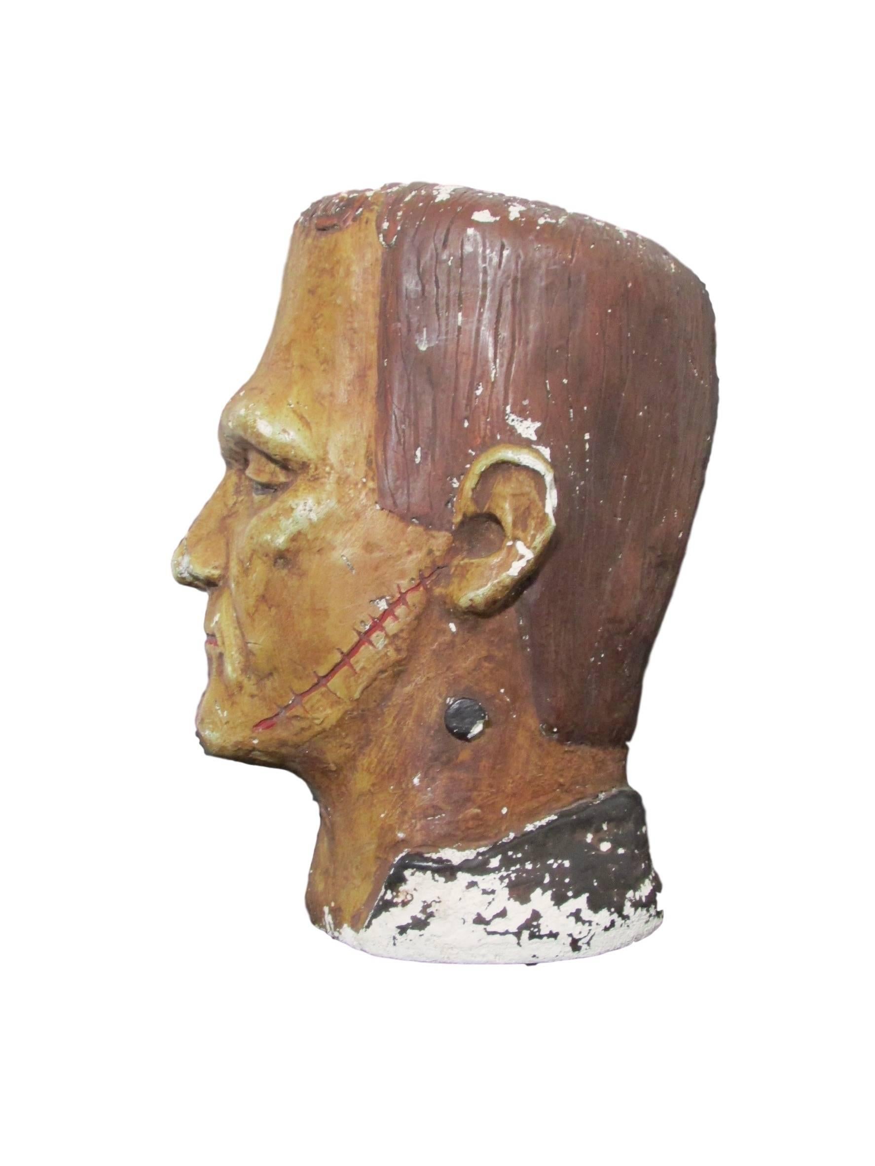 Chalkware Frankenstein Bust, circa 1930 In Distressed Condition In Seattle, WA