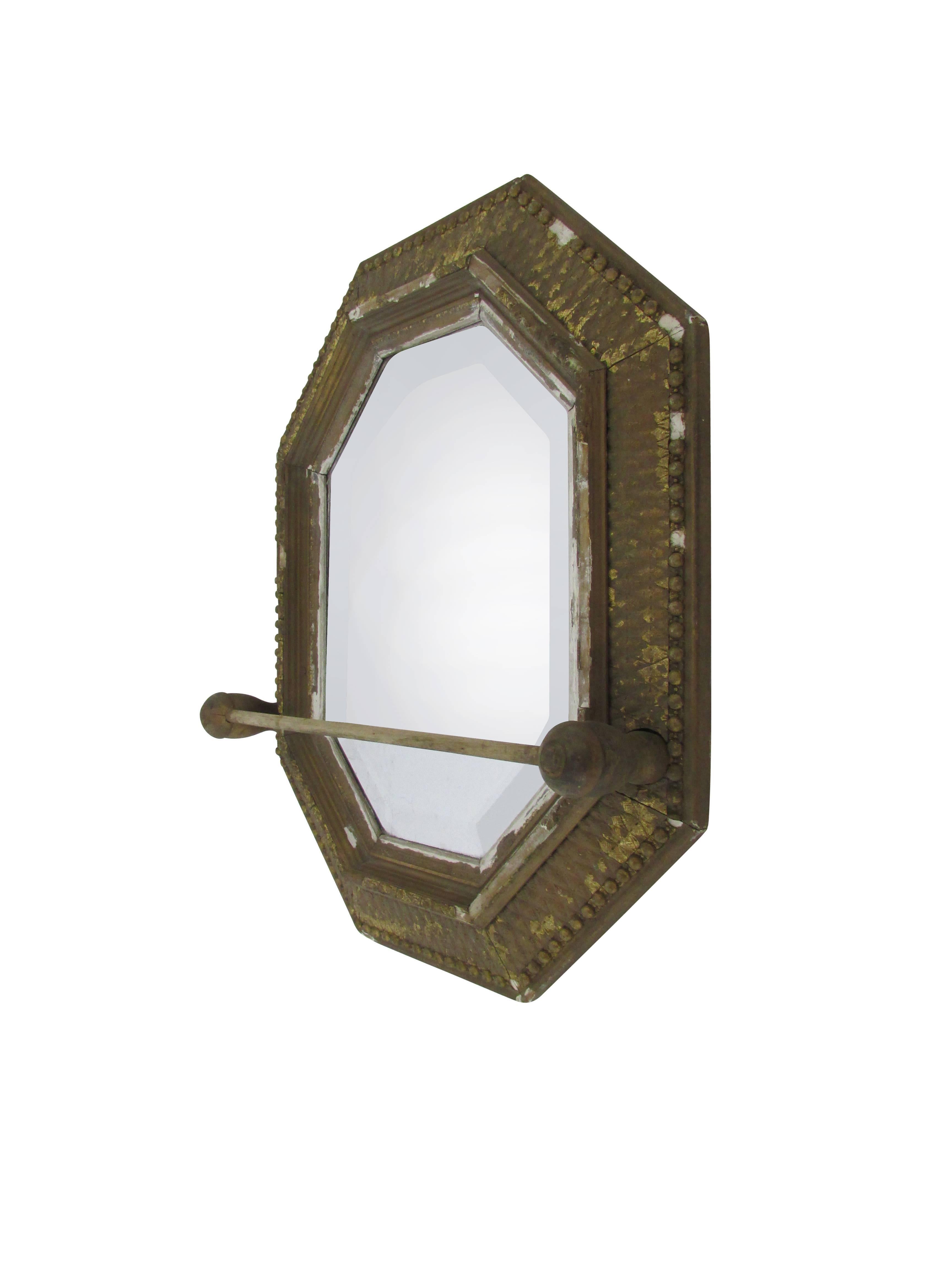 Folk Art Early Gilt Octagonal Mirror with Towel Bar