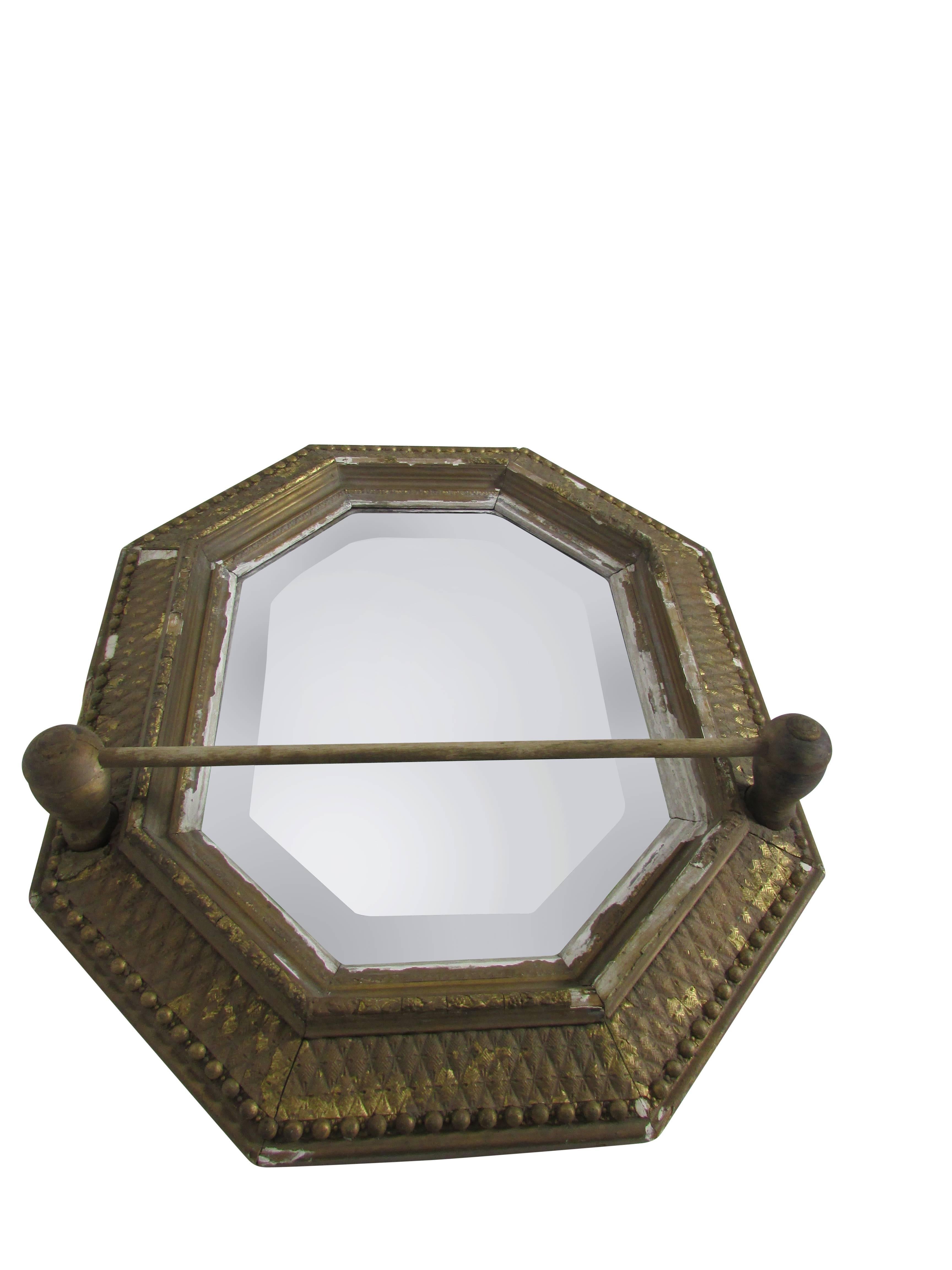 Unknown Early Gilt Octagonal Mirror with Towel Bar