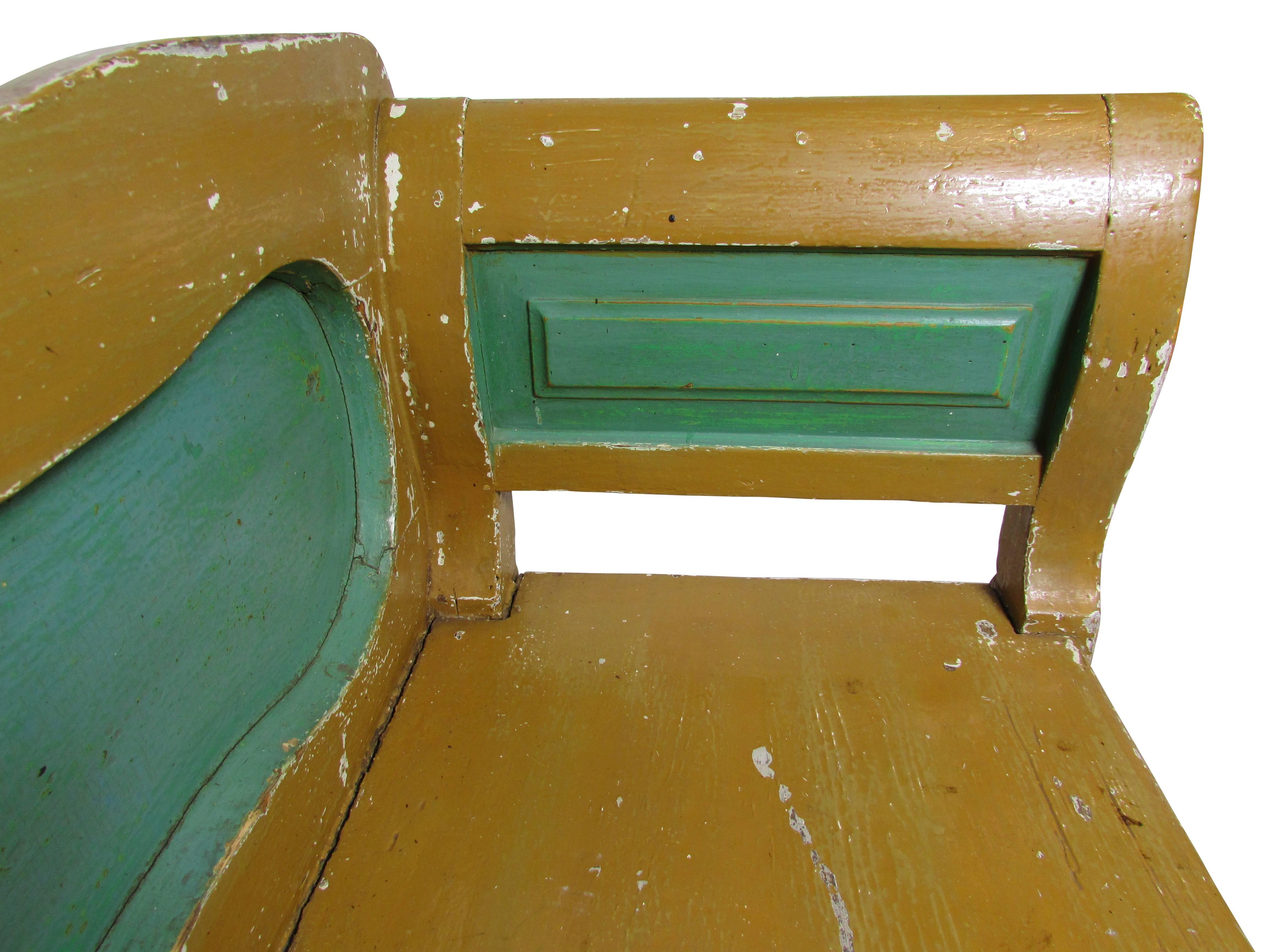 Hungarian Mustard and Green Painted Bench, circa 1900 In Good Condition In Seattle, WA