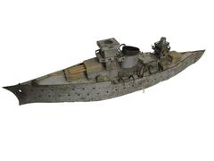 Antique Folk Art Scrap Metal Battleship