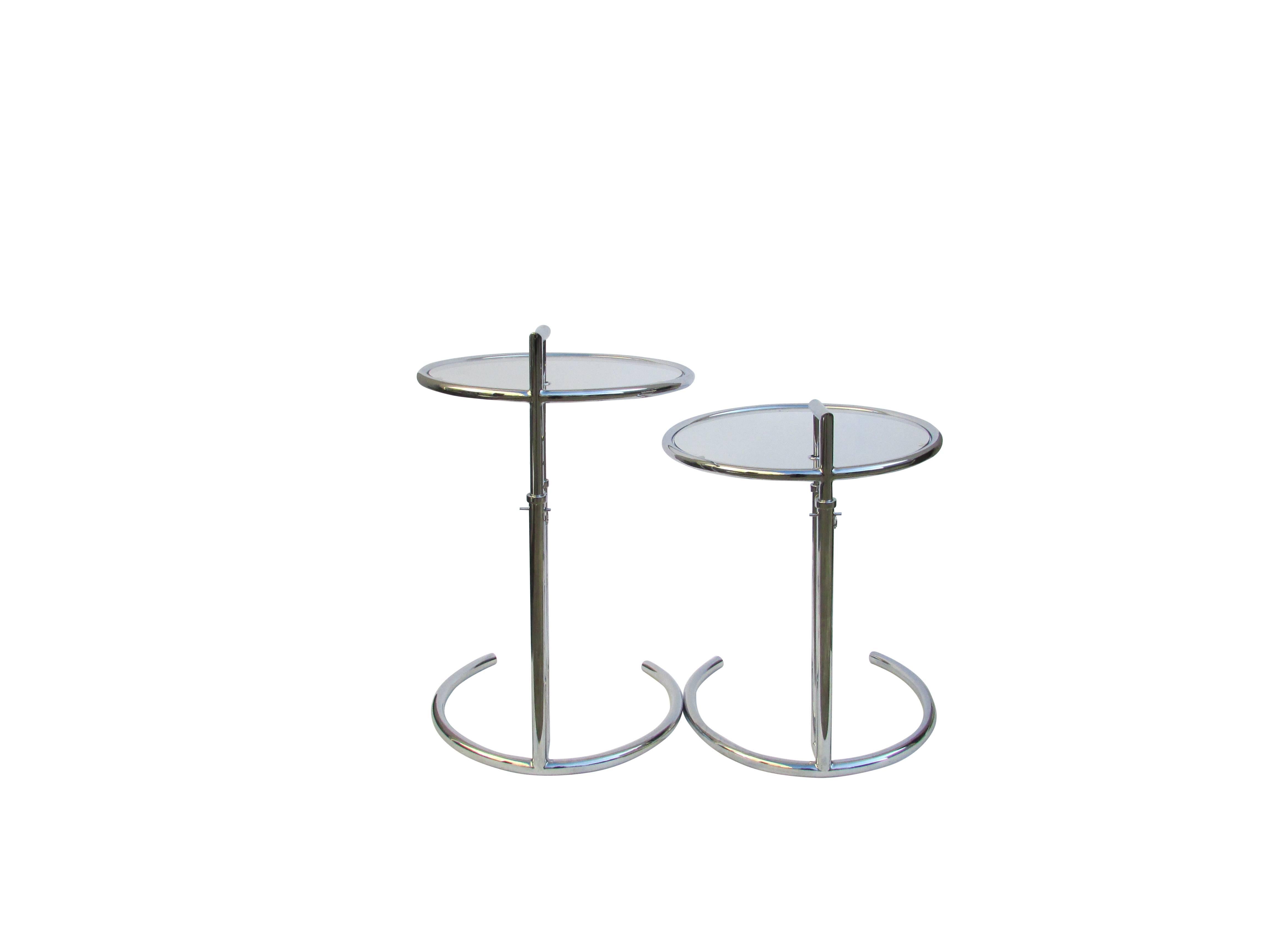 20th Century Pair of Adjustable Chrome and Glass Side Tables