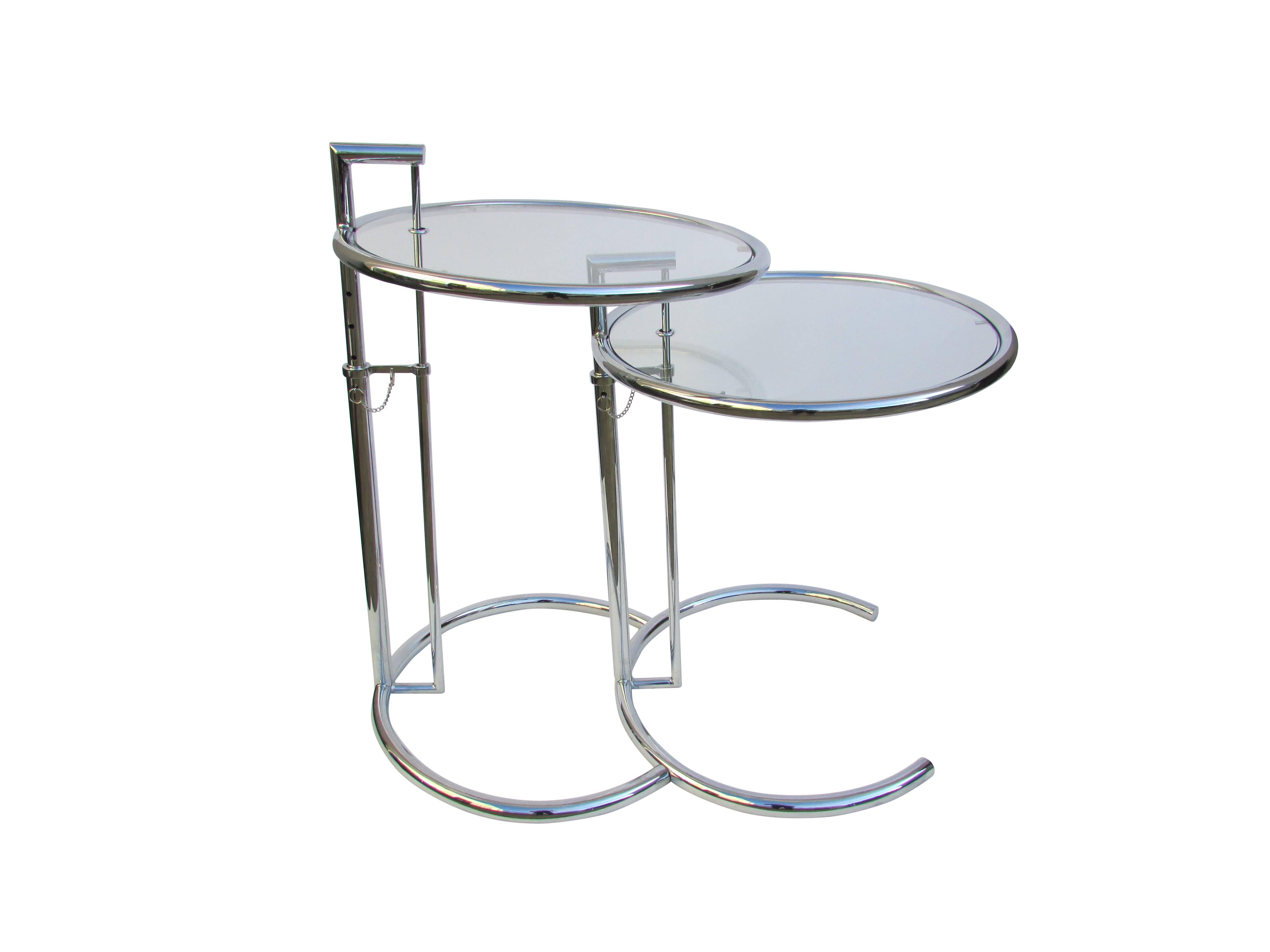Pair of Adjustable Chrome and Glass Side Tables