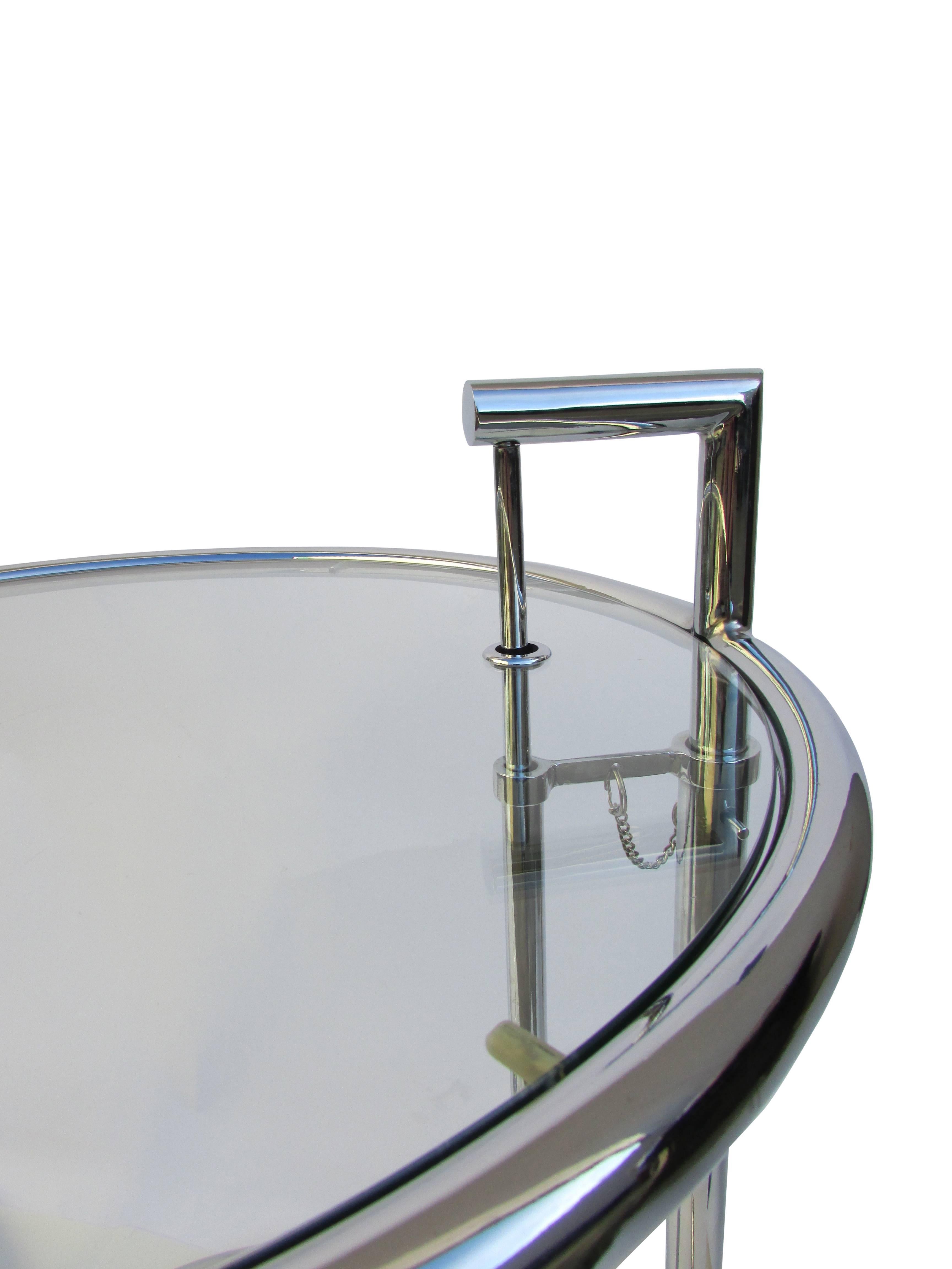 Pair of Adjustable Chrome and Glass Side Tables 2