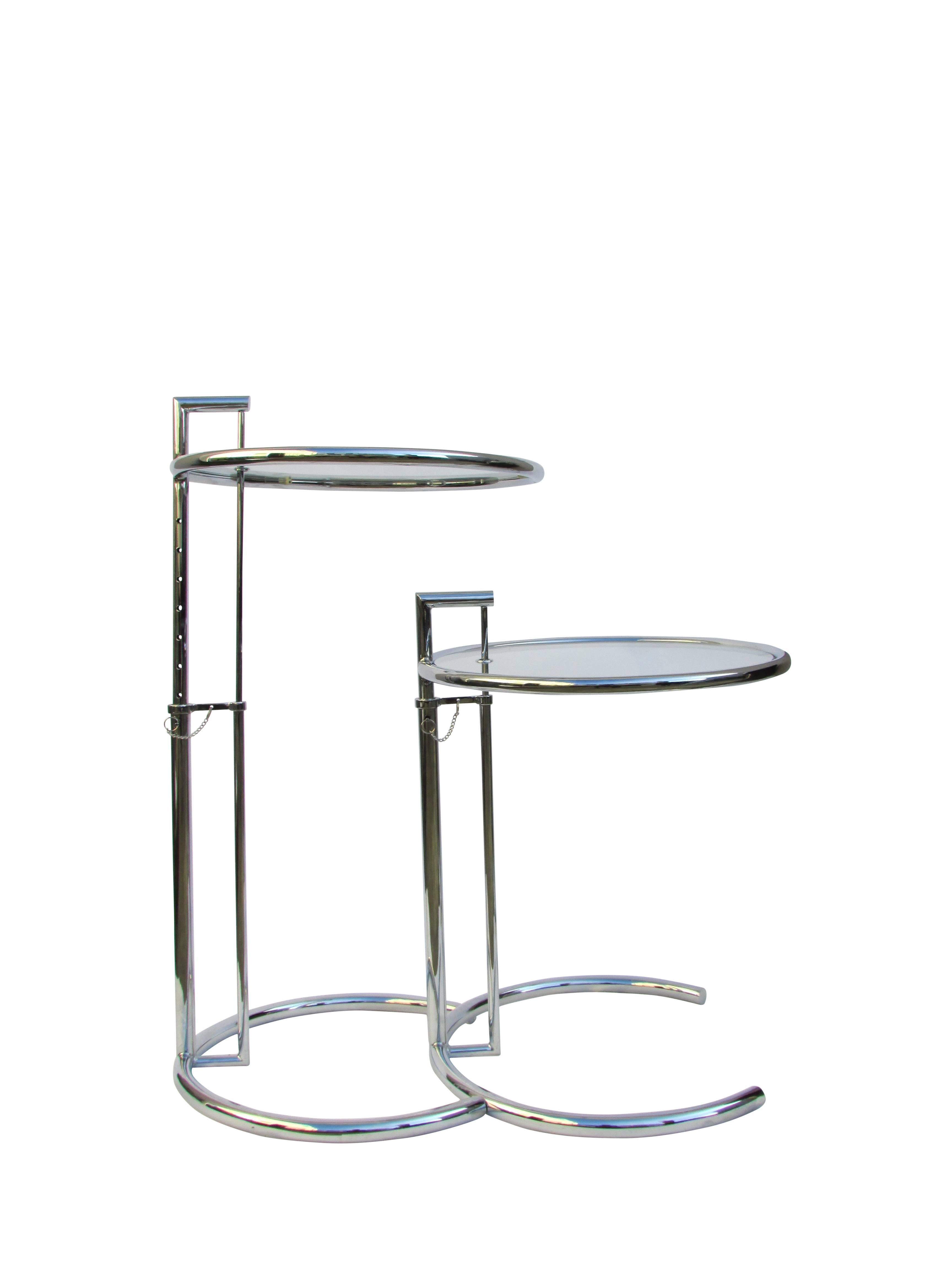 Pair of Adjustable Chrome and Glass Side Tables In Good Condition In Seattle, WA