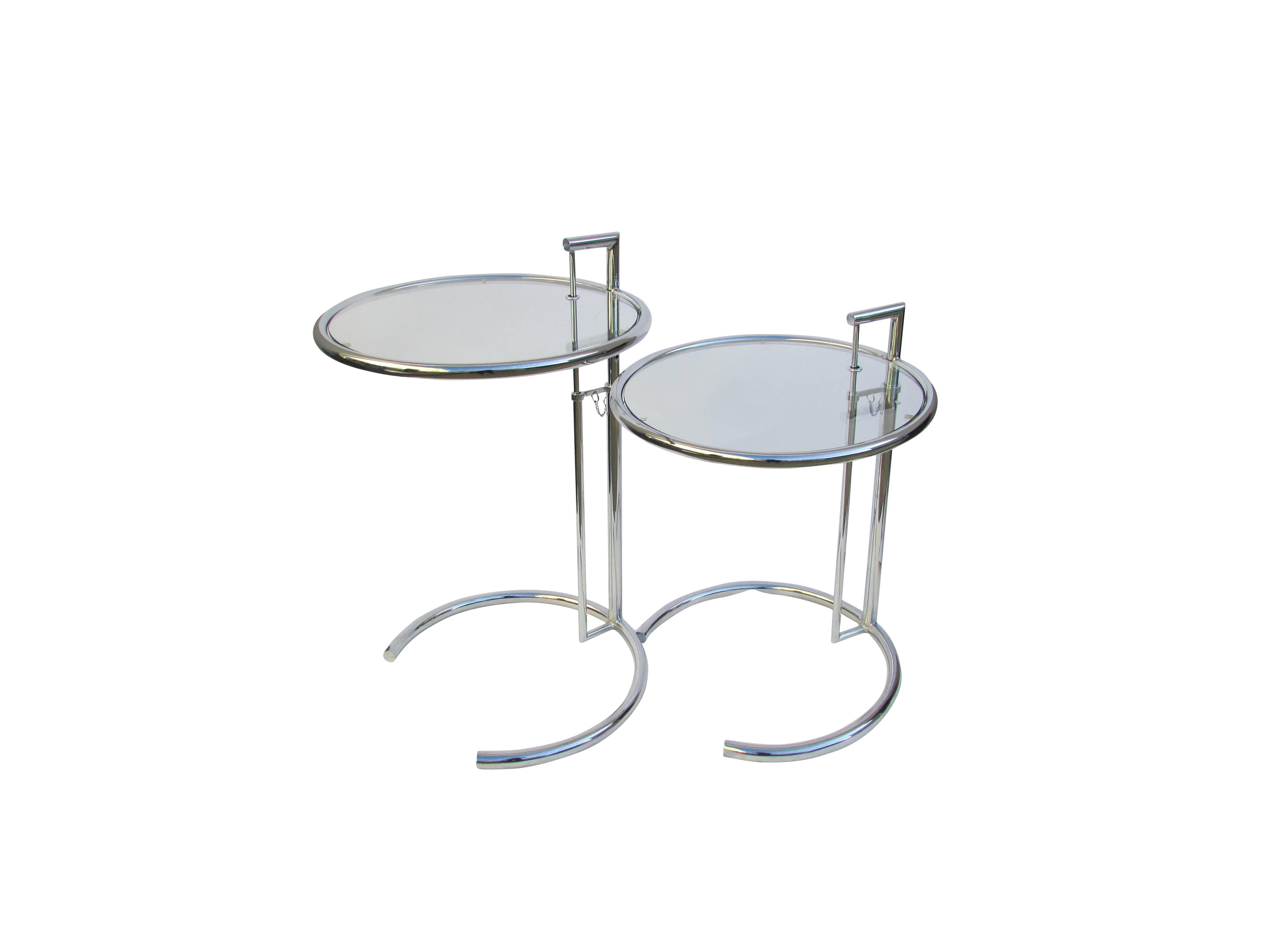 Unknown Pair of Adjustable Chrome and Glass Side Tables