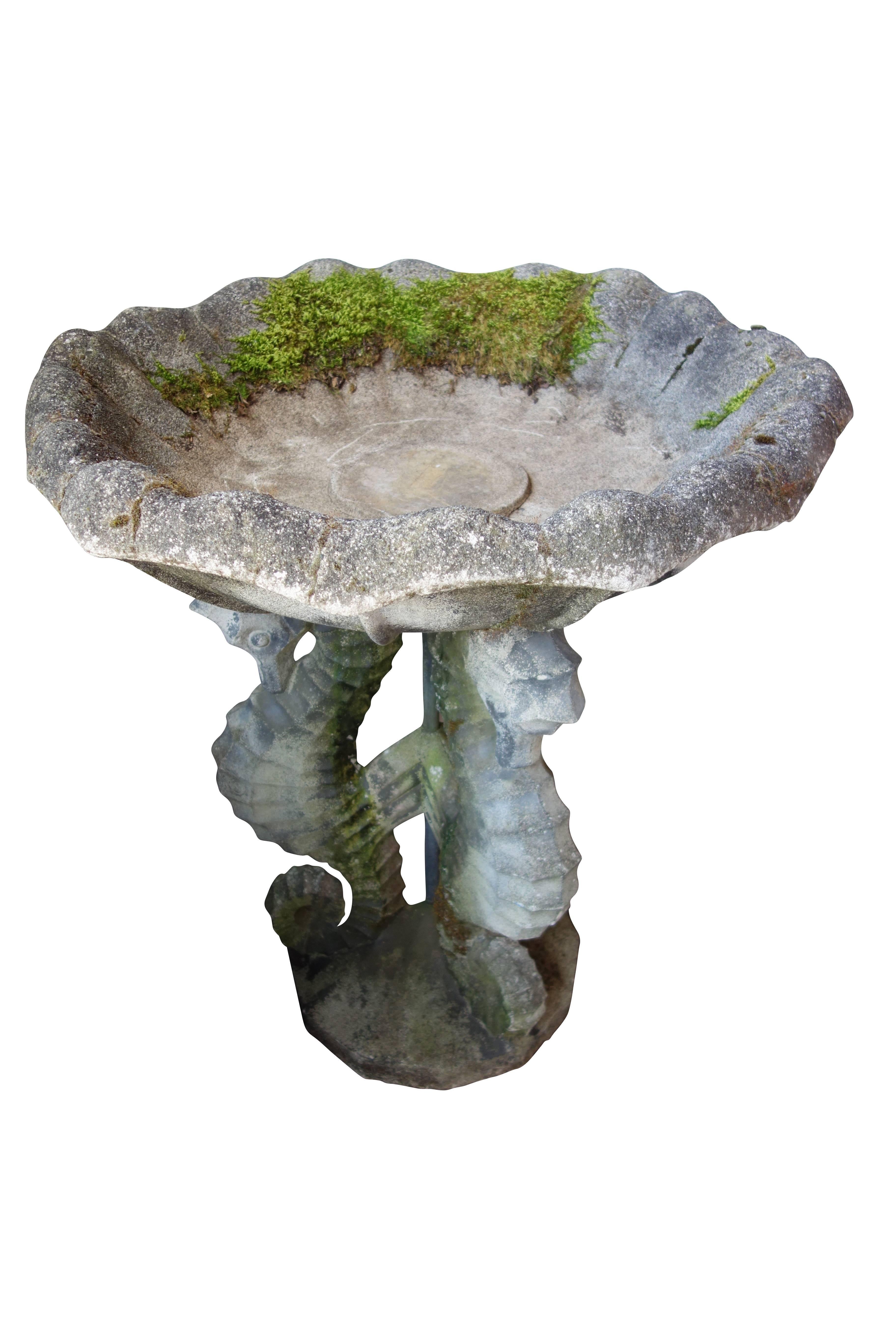 American Concrete Seahorse Birdbath