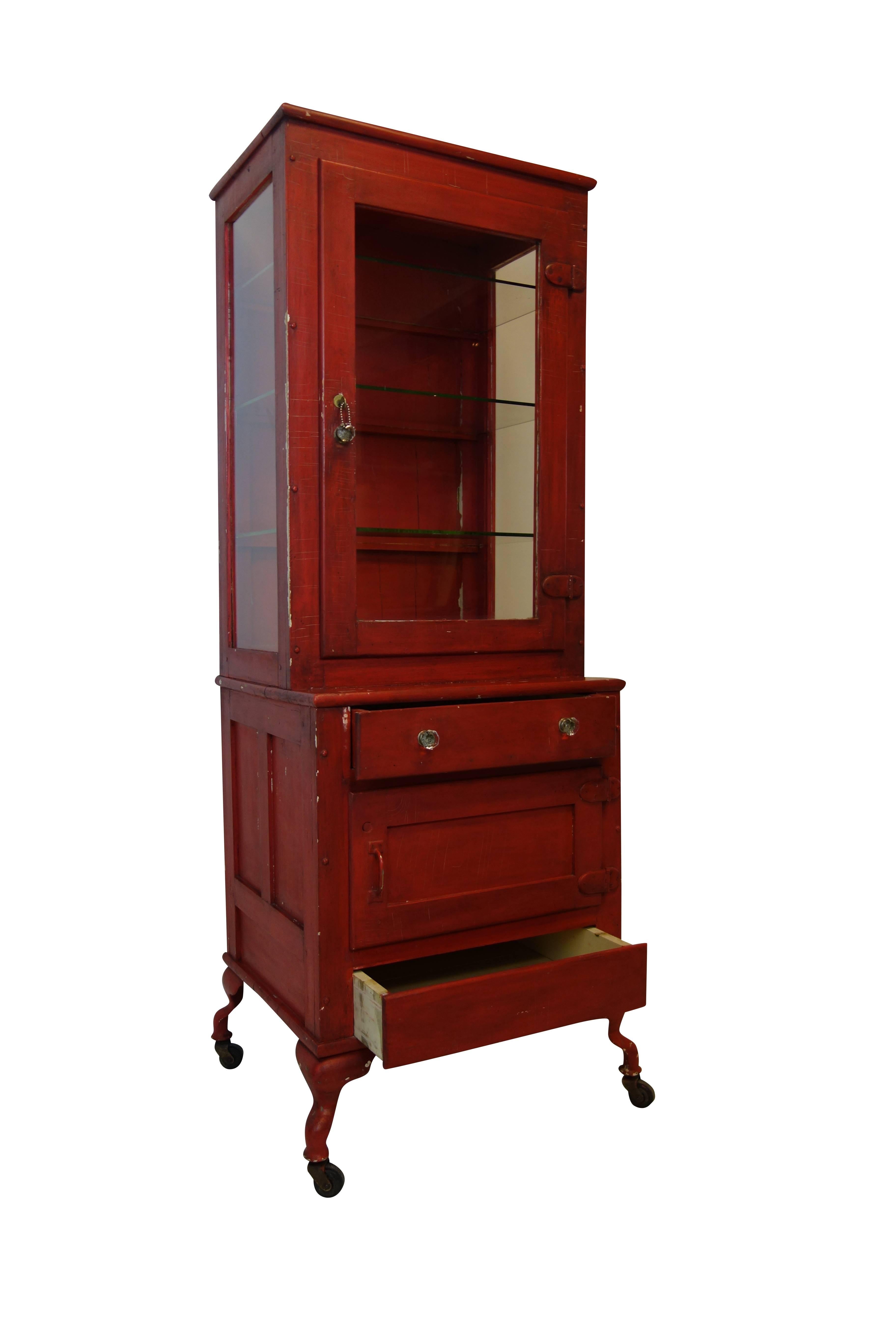 Red Painted Medical Cabinet For Sale 1