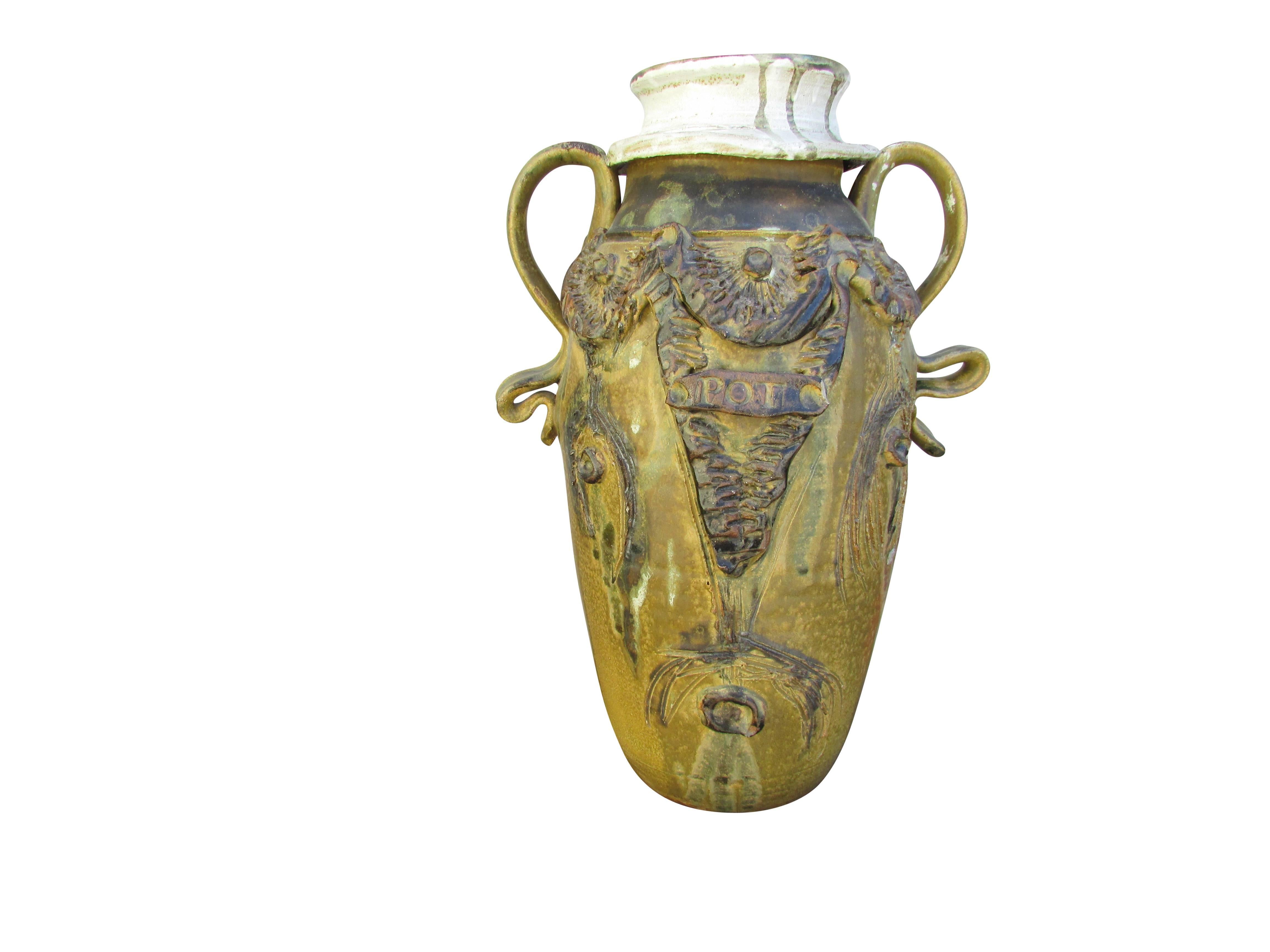 Folk Art Midcentury Ceramic “Pot” Vase For Sale