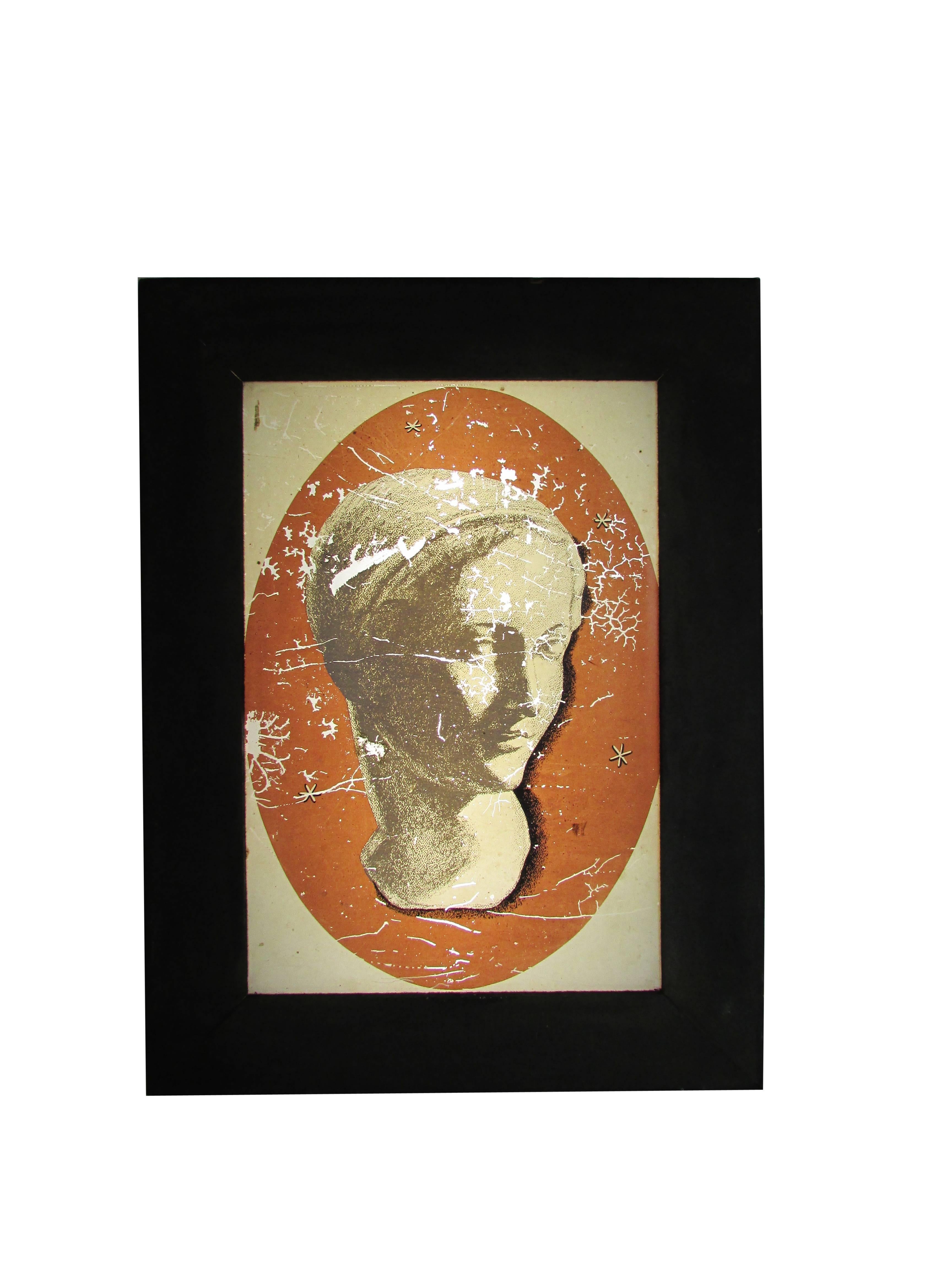 This is a fantastic light box with the image of a female bust painted on glass from a department store.