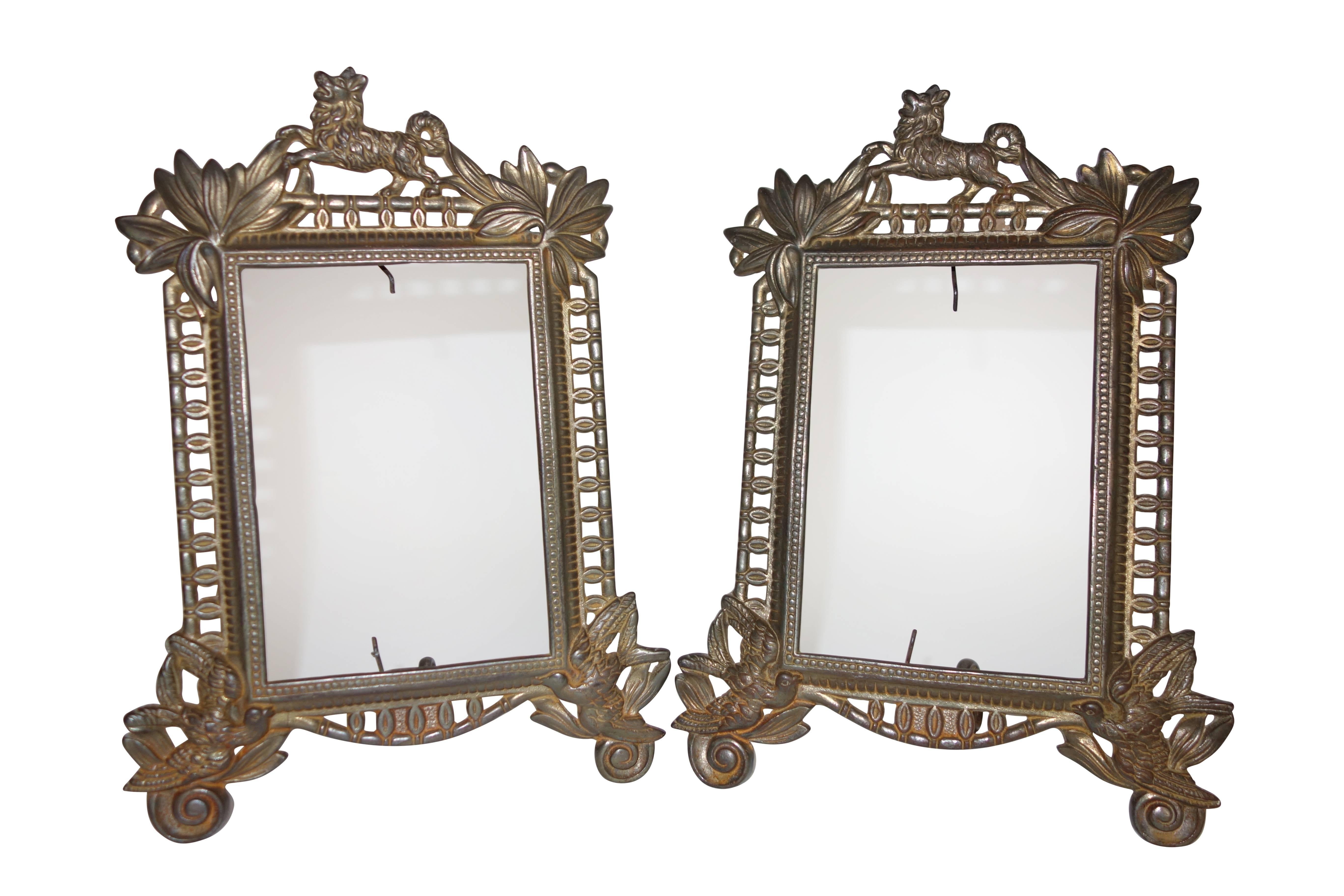 Pair of 19th Century French Gilt Frames with Dogs and Birds 1