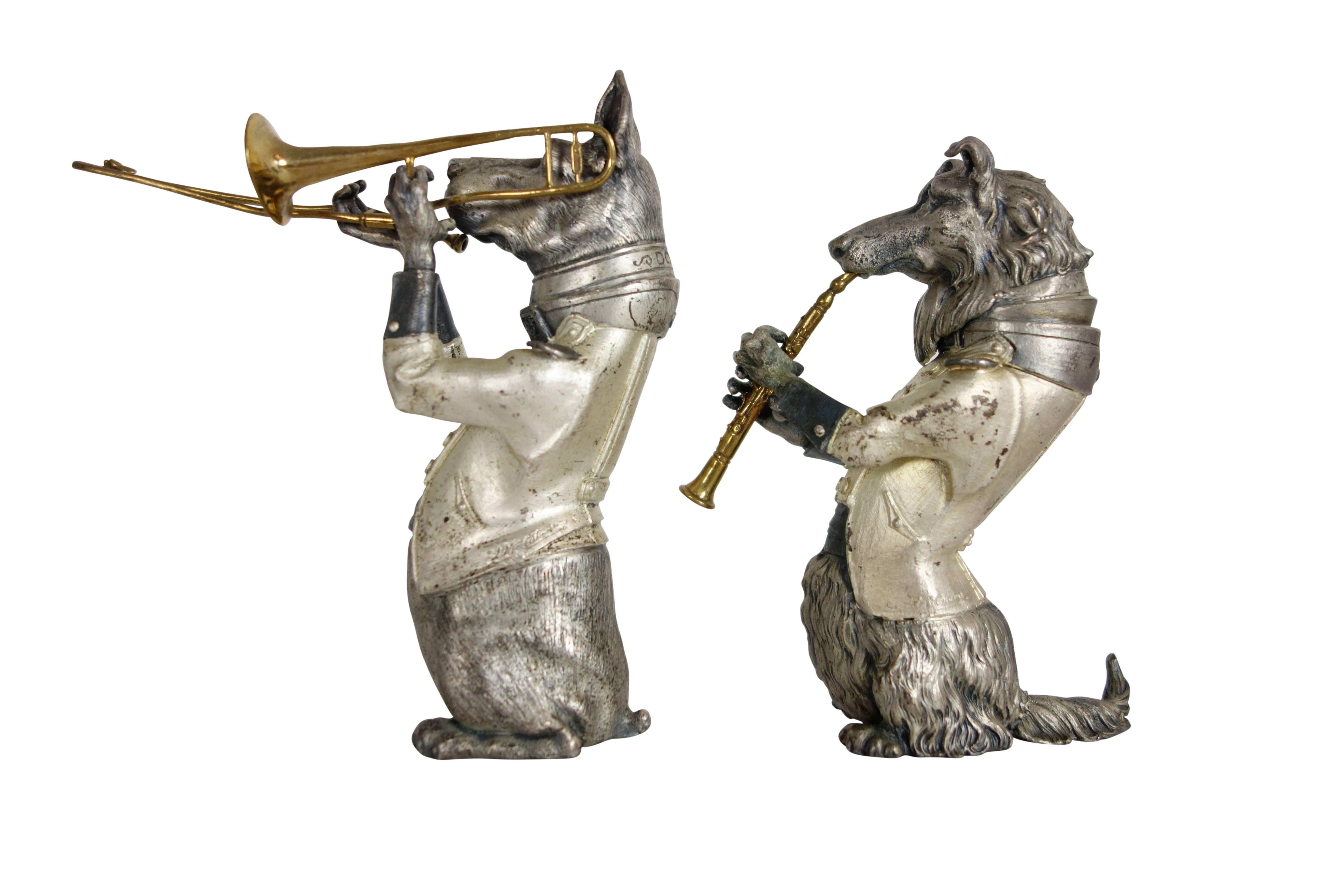 French Pair of Dogs Playing Instruments, “Collie & Dogo”