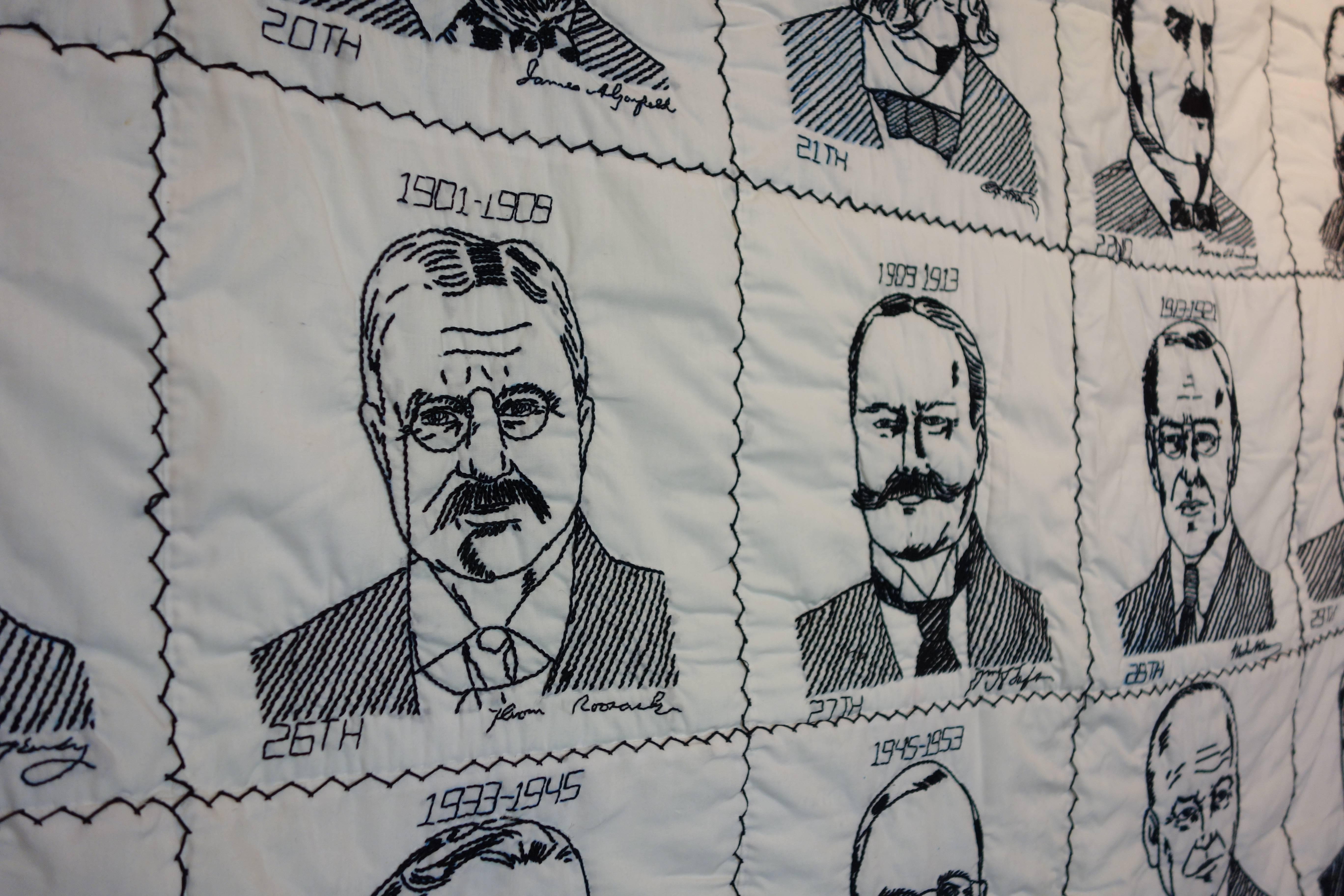 American Hand Embroidered Presidential Quilt, circa 1980