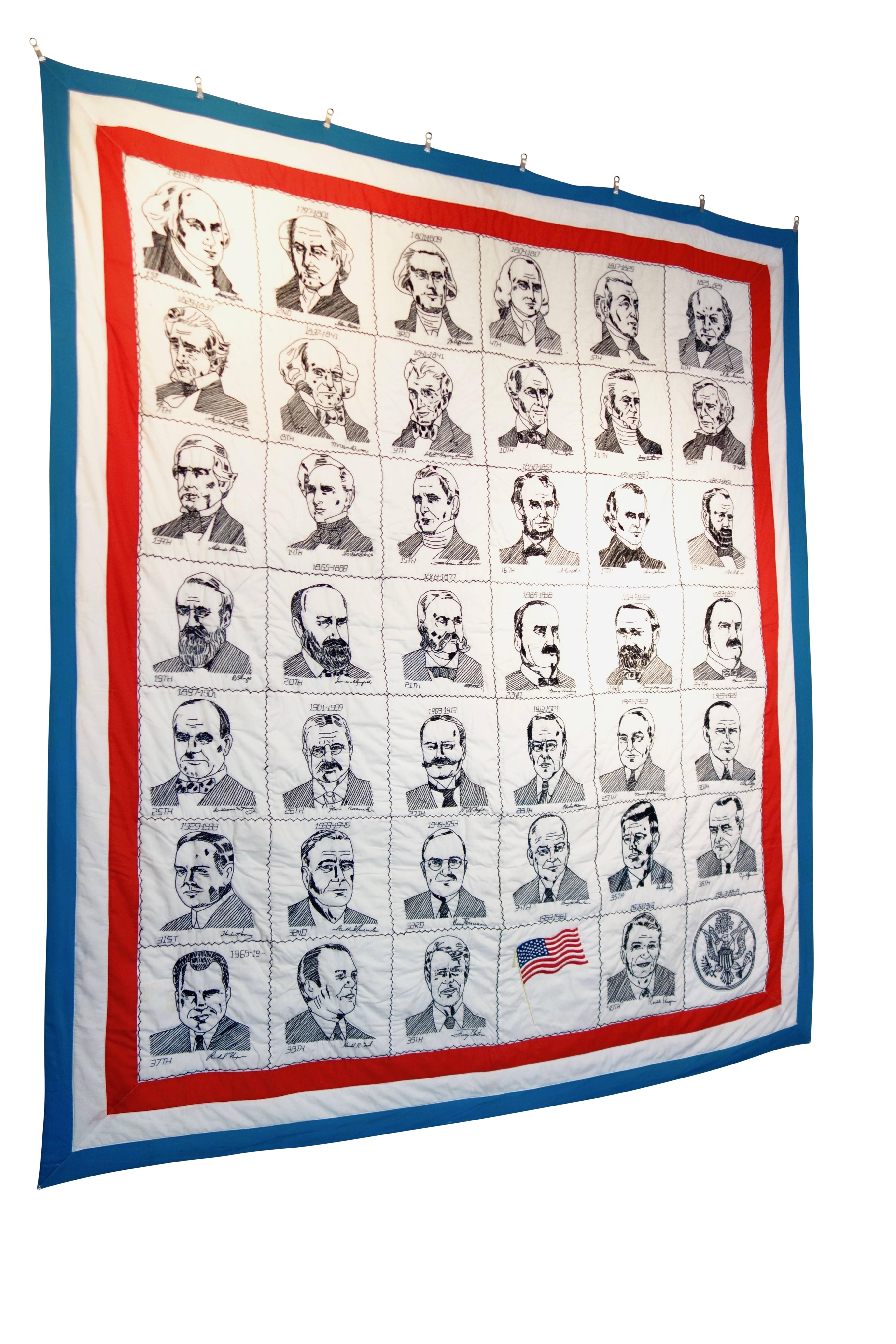 This is a hand embroidered presidential quilt, circa 1980.