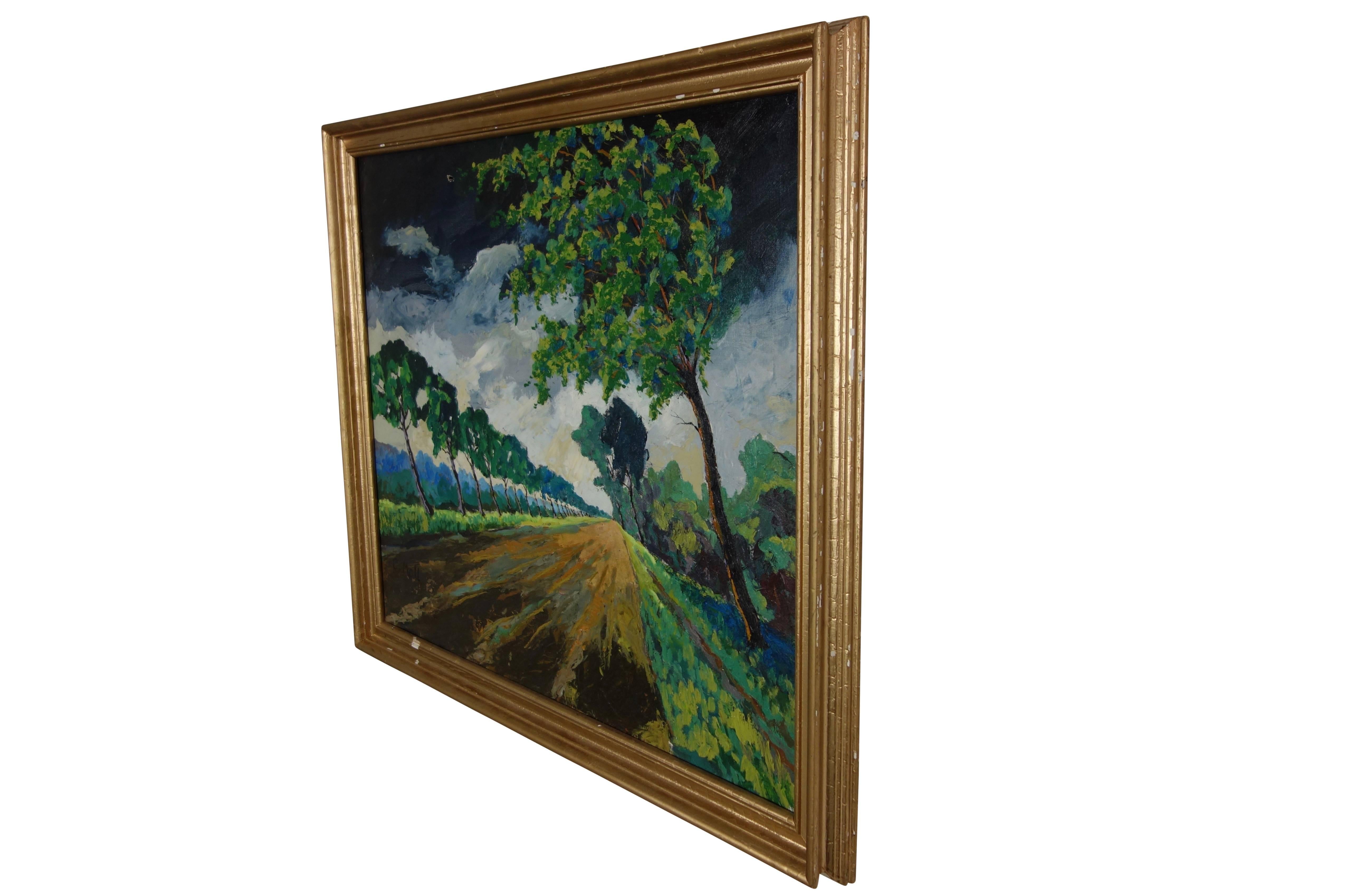 Framed Countryside Landscape Oil on Canvas, 1964 In Good Condition In Seattle, WA