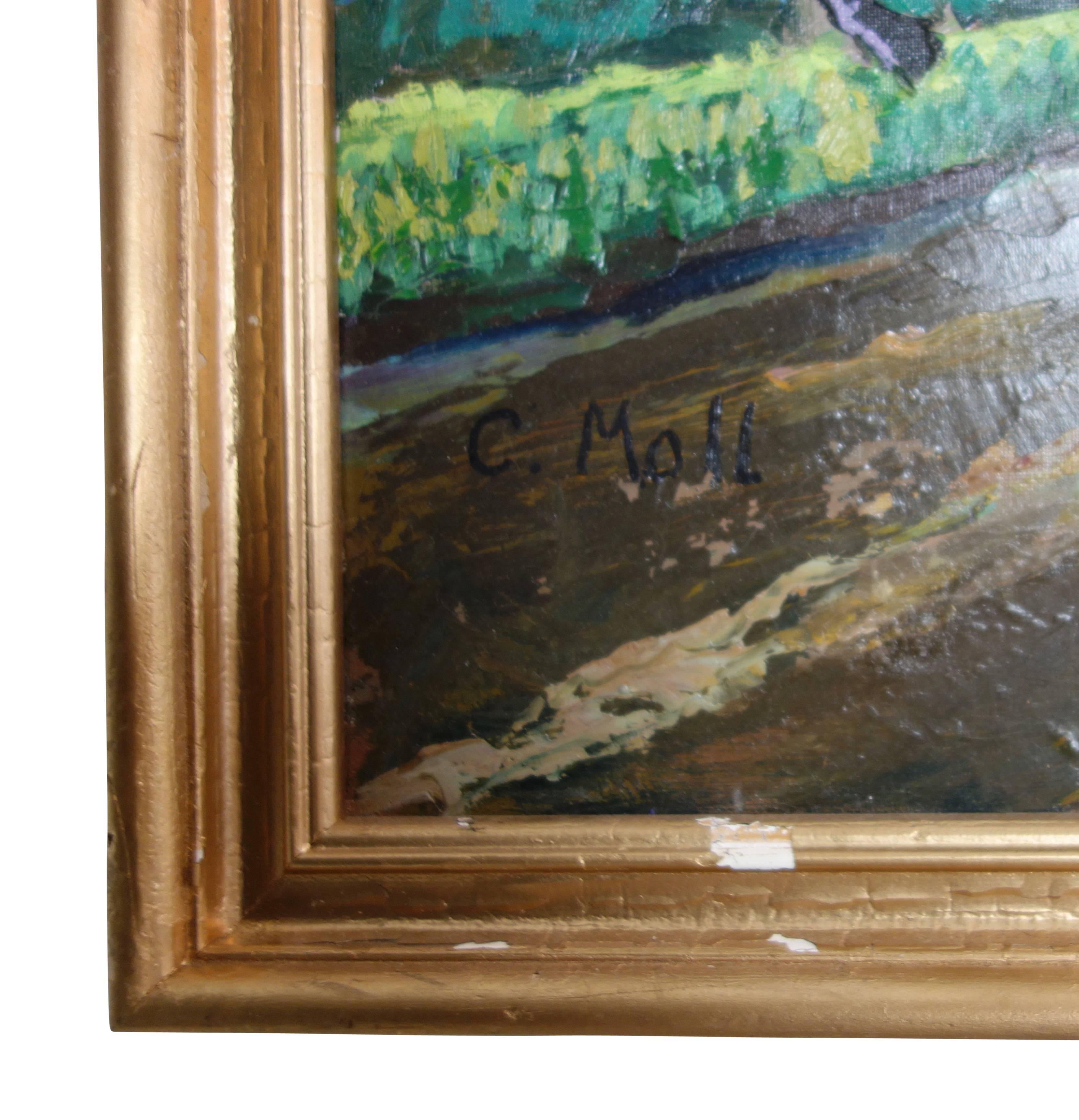 This is a lovely countryside landscape oil on canvas signed C. Moll, 1964.