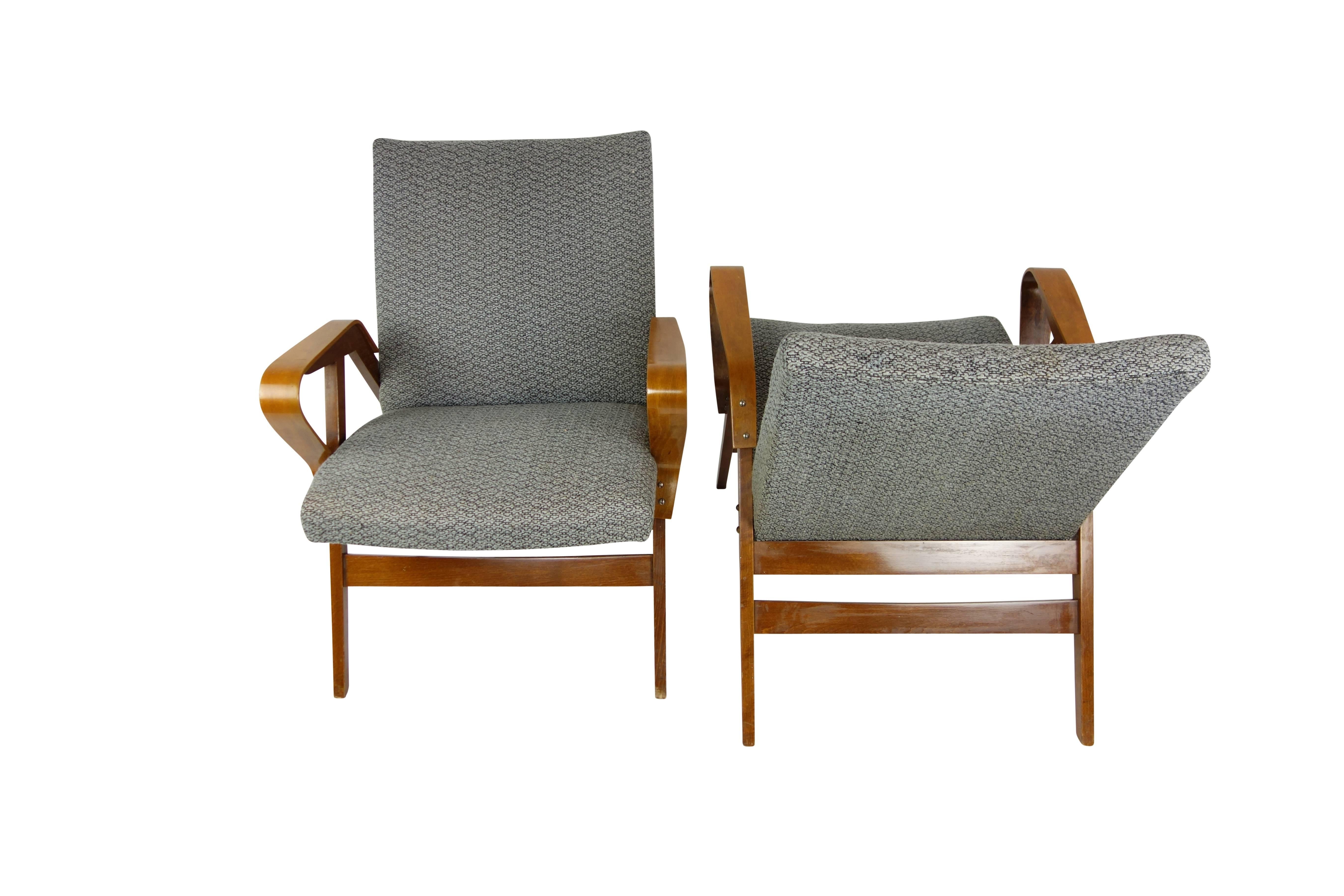 Mid-Century Modern Pair of Bentwood Czech Tatra Nabytok Chairs, circa 1950