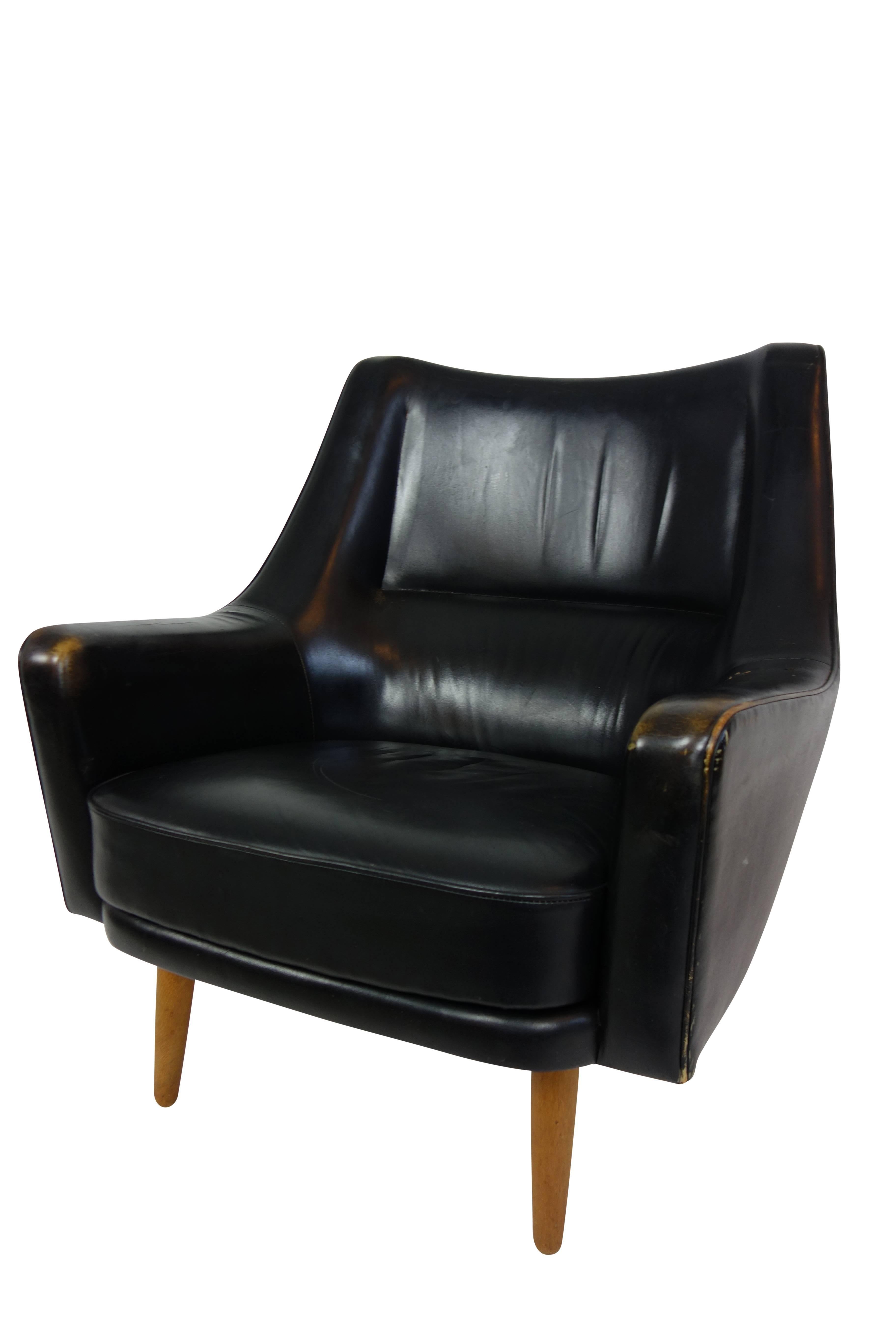 Black Leather Lounge Chair by Ib Kofod-Larsen 2