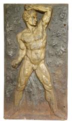 Set of Three Gilt Cast Iron Strong Men Fireplace Backs