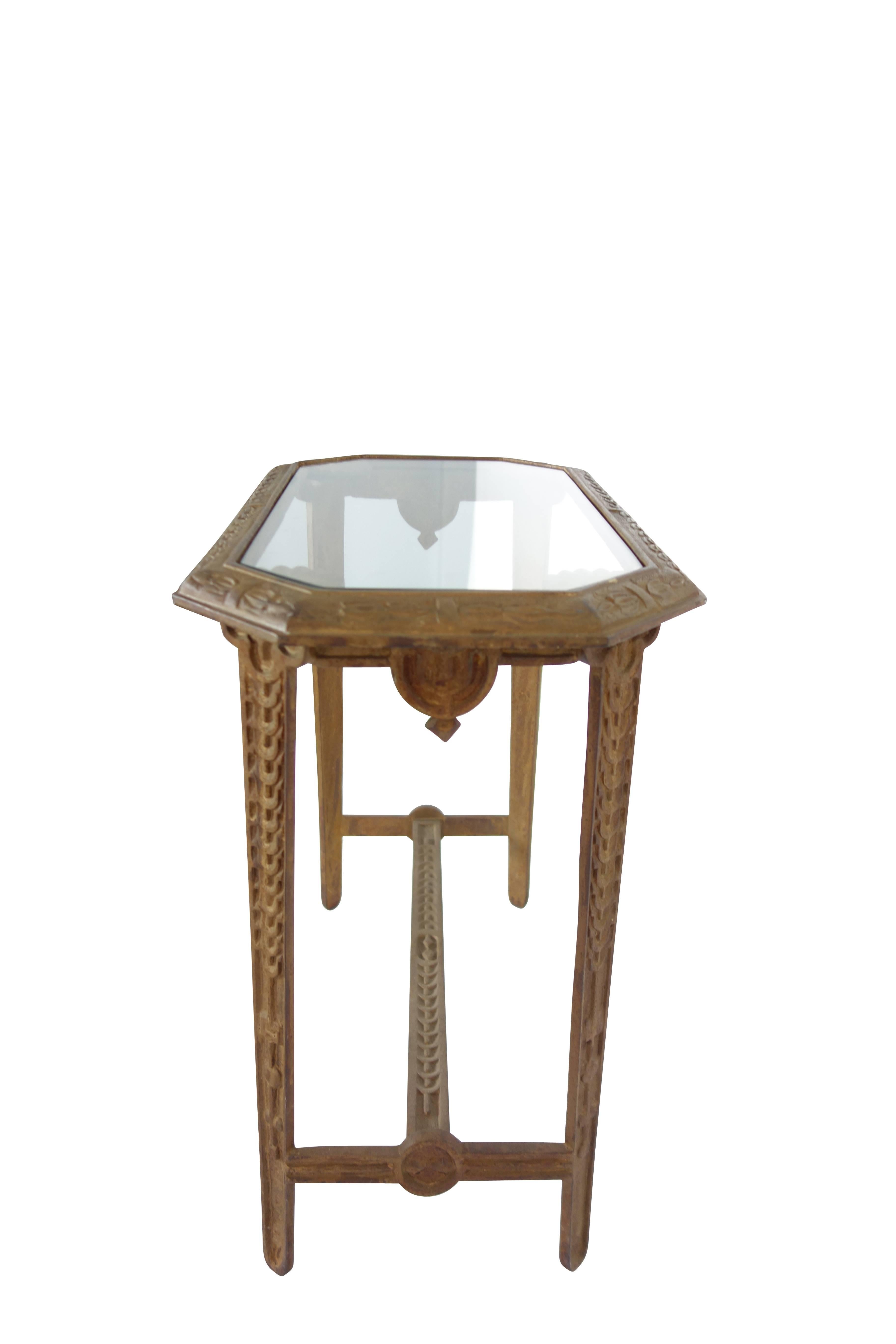Mid-20th Century Art Deco Cast Iron and Glass Side Table
