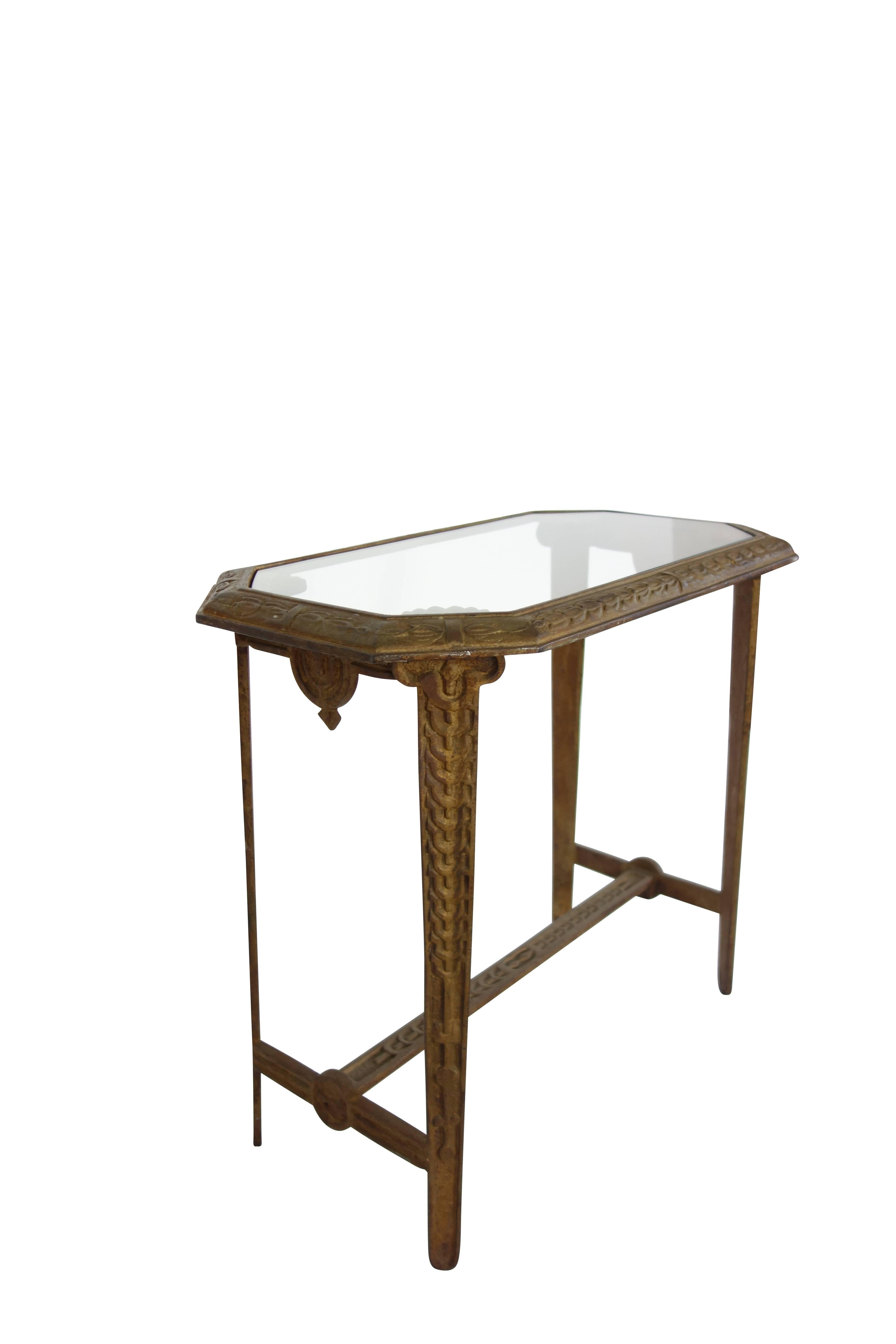 American Art Deco Cast Iron and Glass Side Table