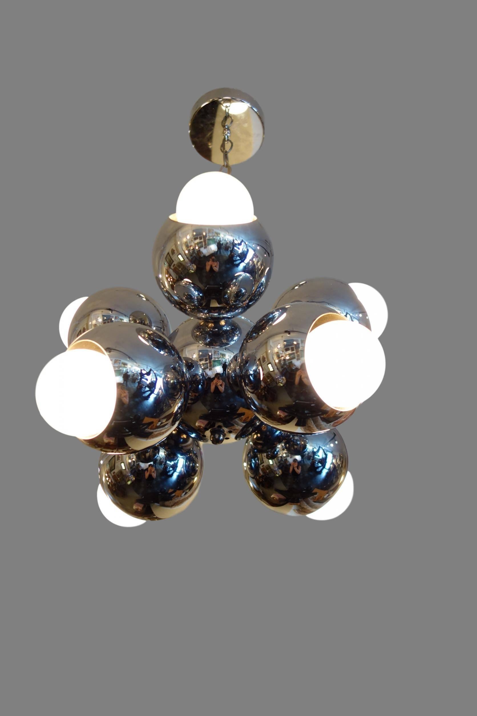 American Midcentury Eight-Light Chrome Sputnik Chandelier