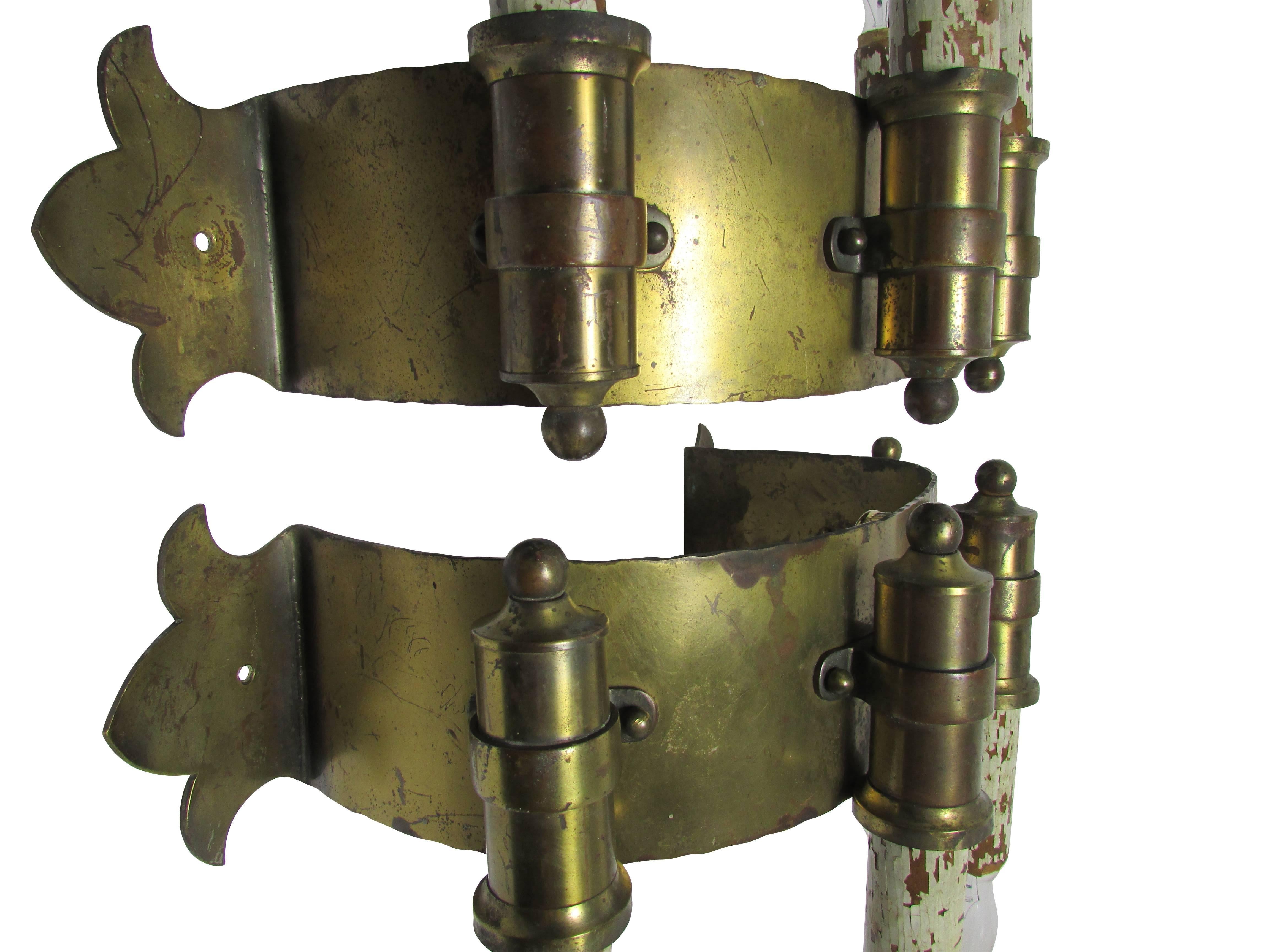 Pair of Brass Four Candle Sconces 1