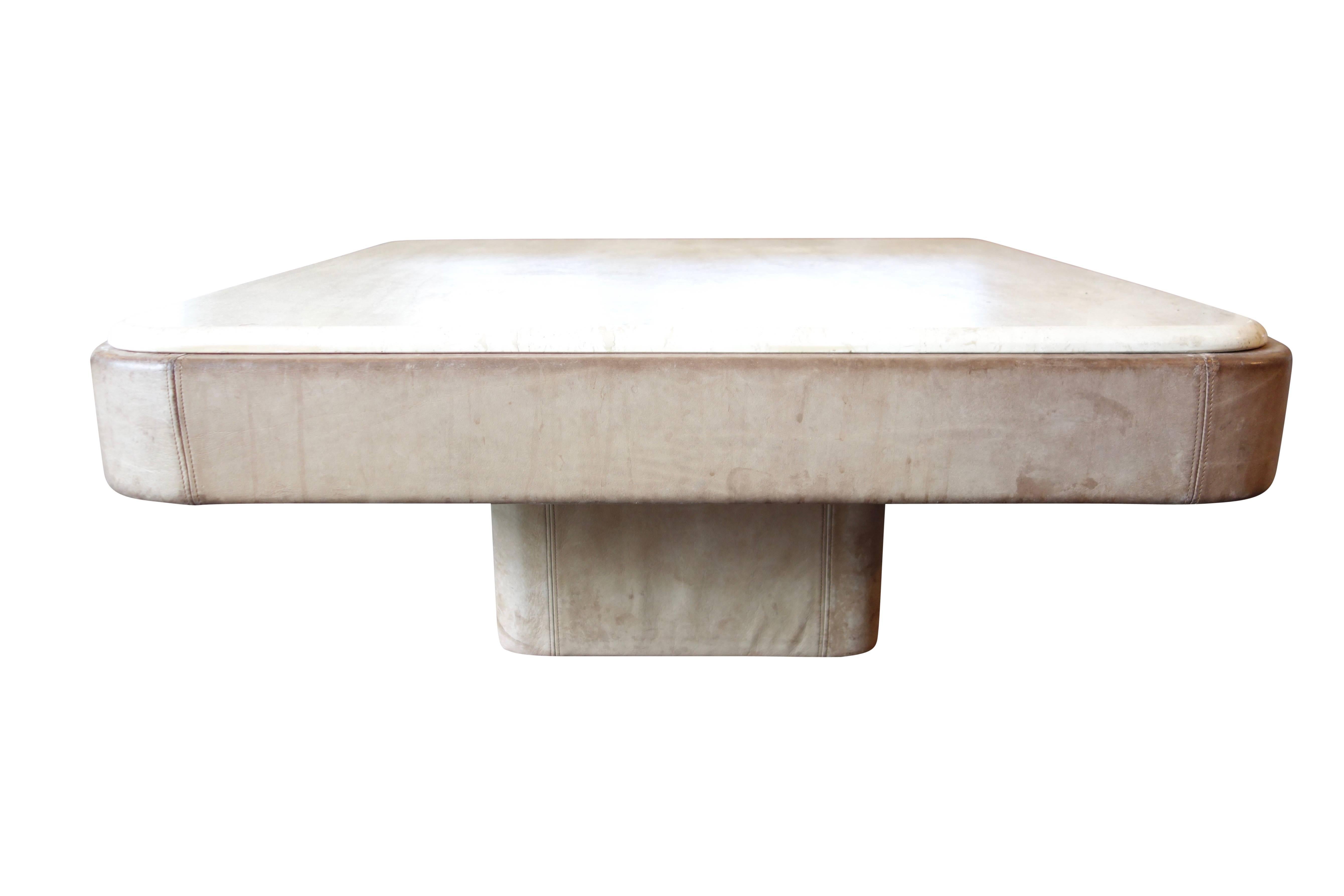 Gray Leather Coffee Table with Travertine Top by De Sede 2
