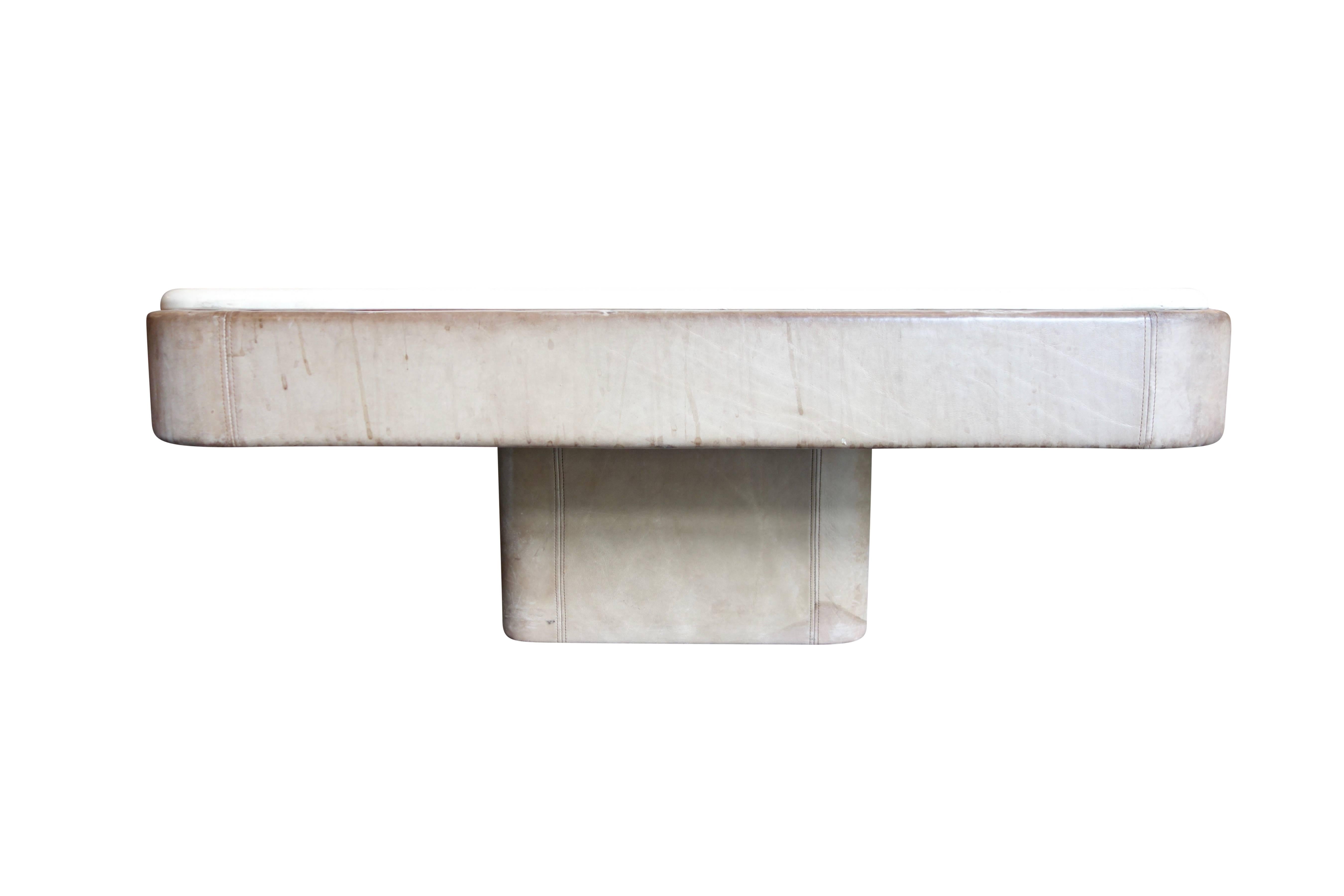 Gray Leather Coffee Table with Travertine Top by De Sede 5